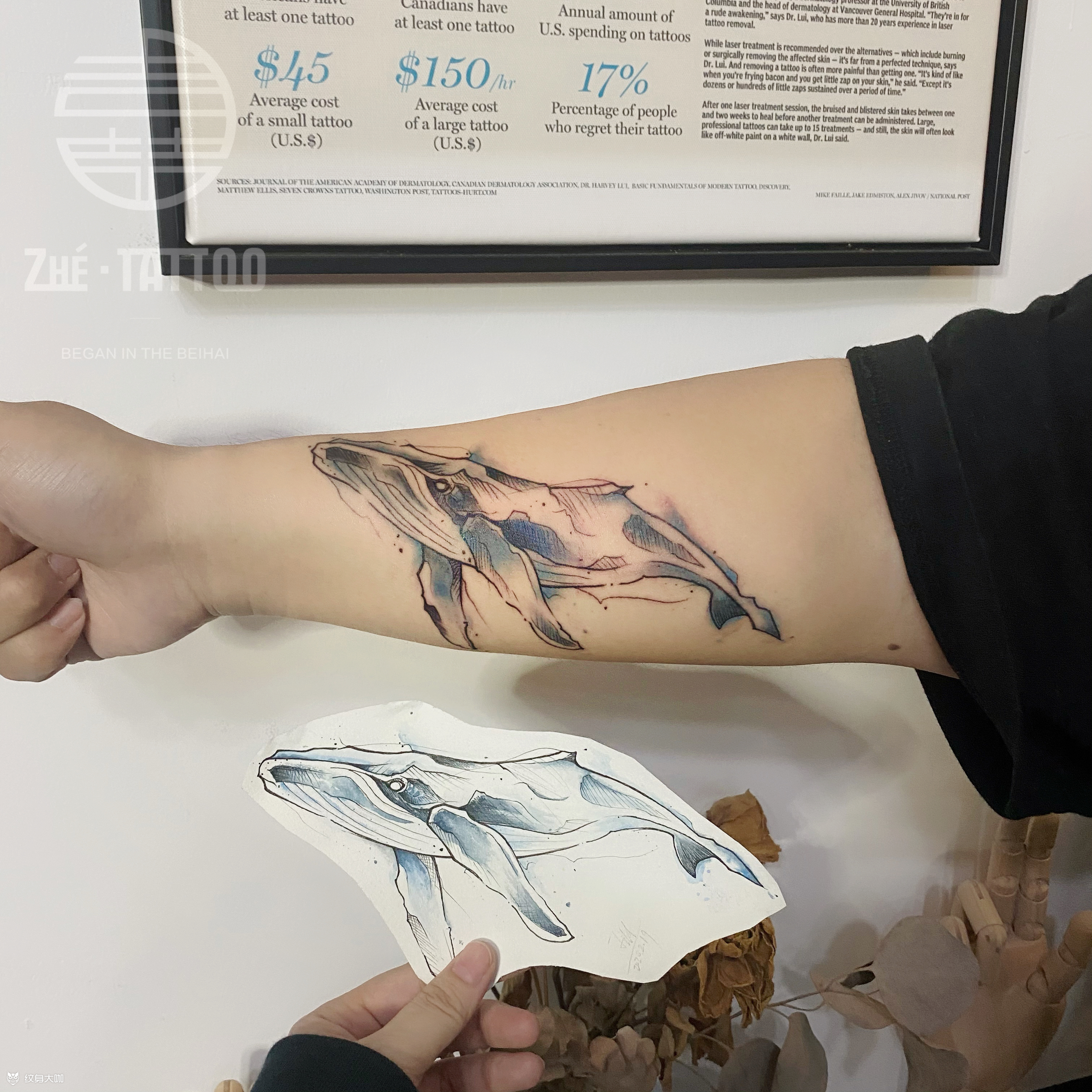 水墨鲸鱼_纹身图案手稿图片_小吉的纹身作品集