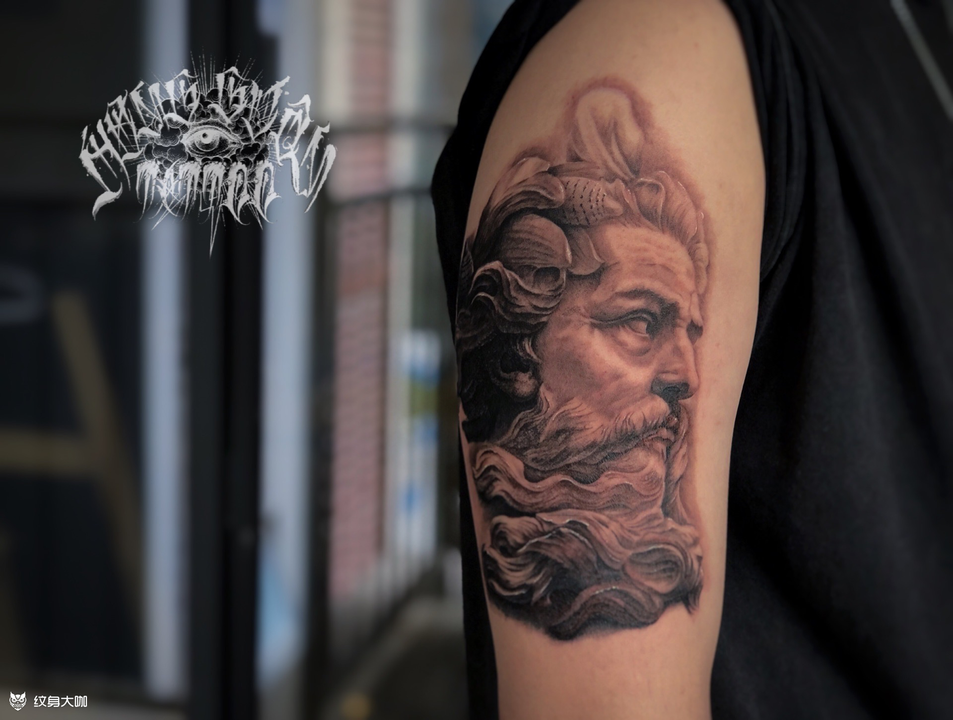 宙斯·包大臂未完_纹身图案手稿图片_沐麟的纹身作品集