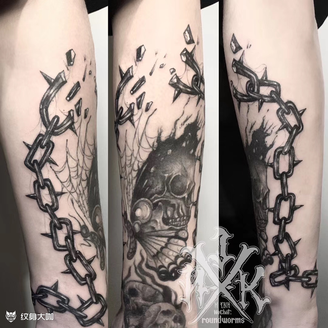小臂 暗黑 锁链缠绕 _纹身图案手稿图片_analfissure的纹身作品集