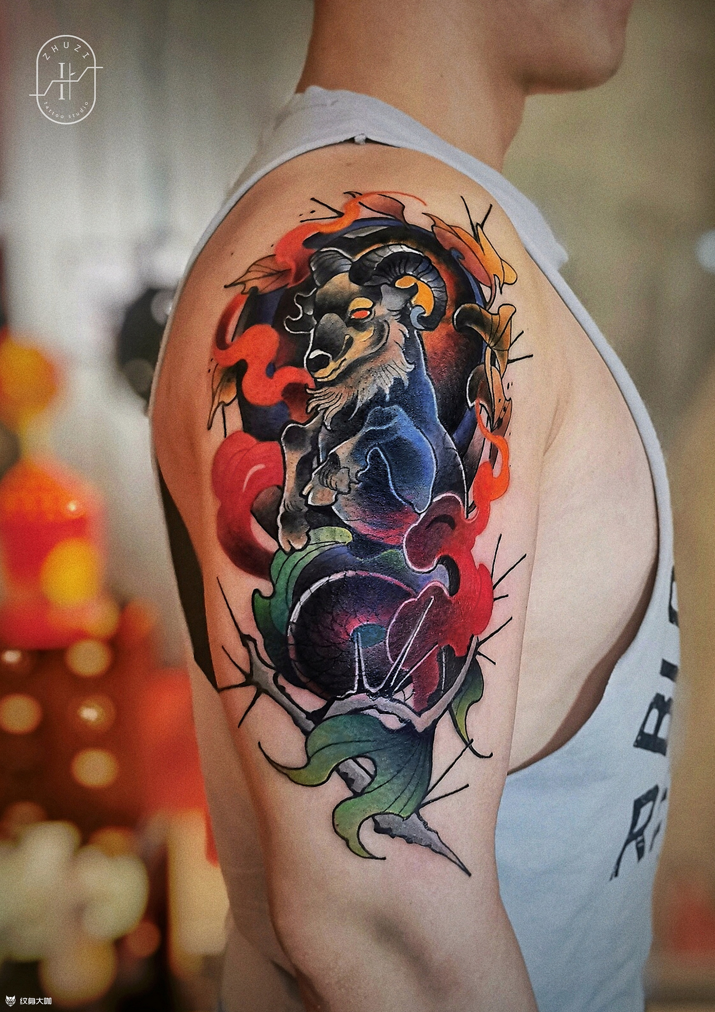 摩羯座_纹身图案手稿图片_雕竹的纹身作品集