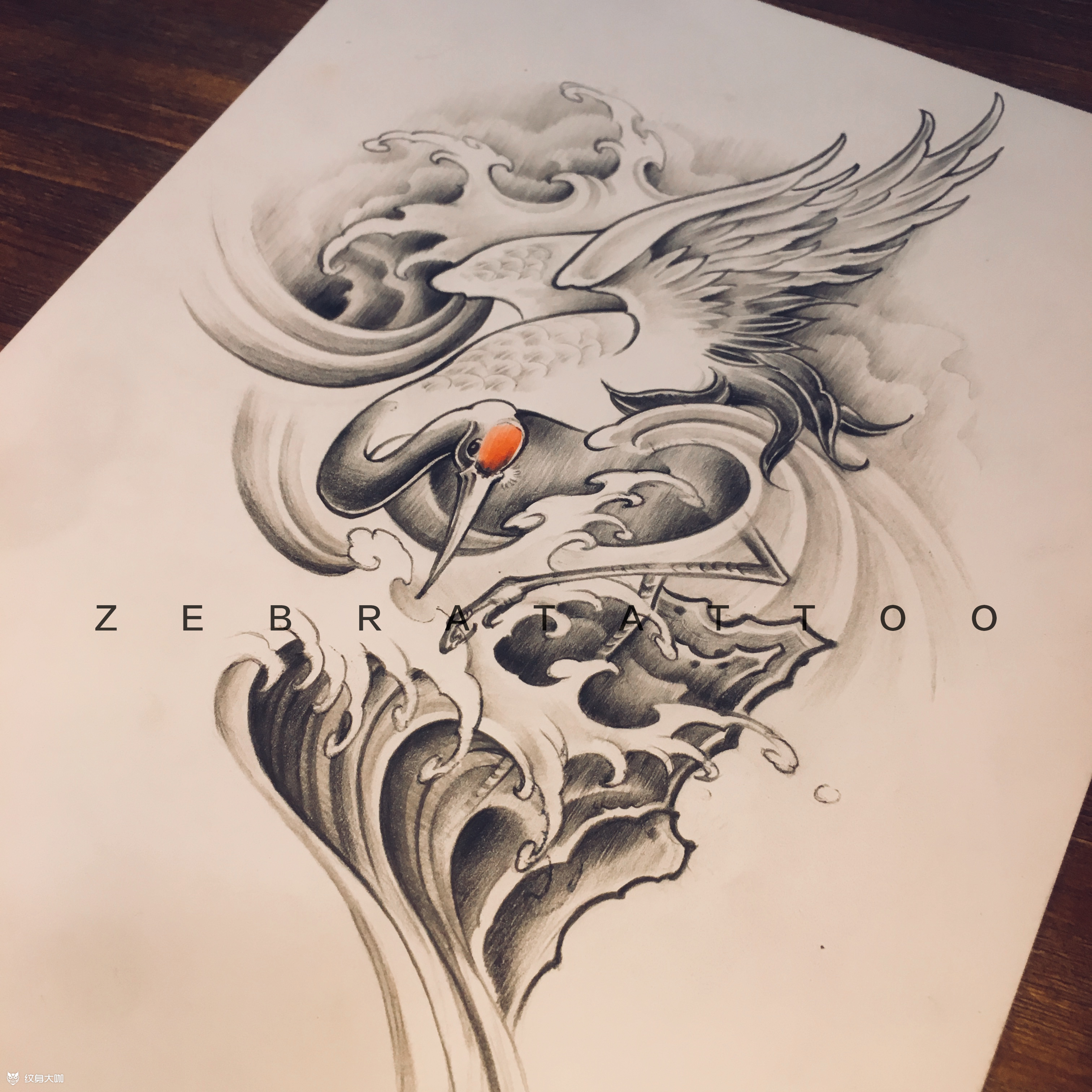 仙鹤_纹身图案手稿图片_关中书的纹身作品集