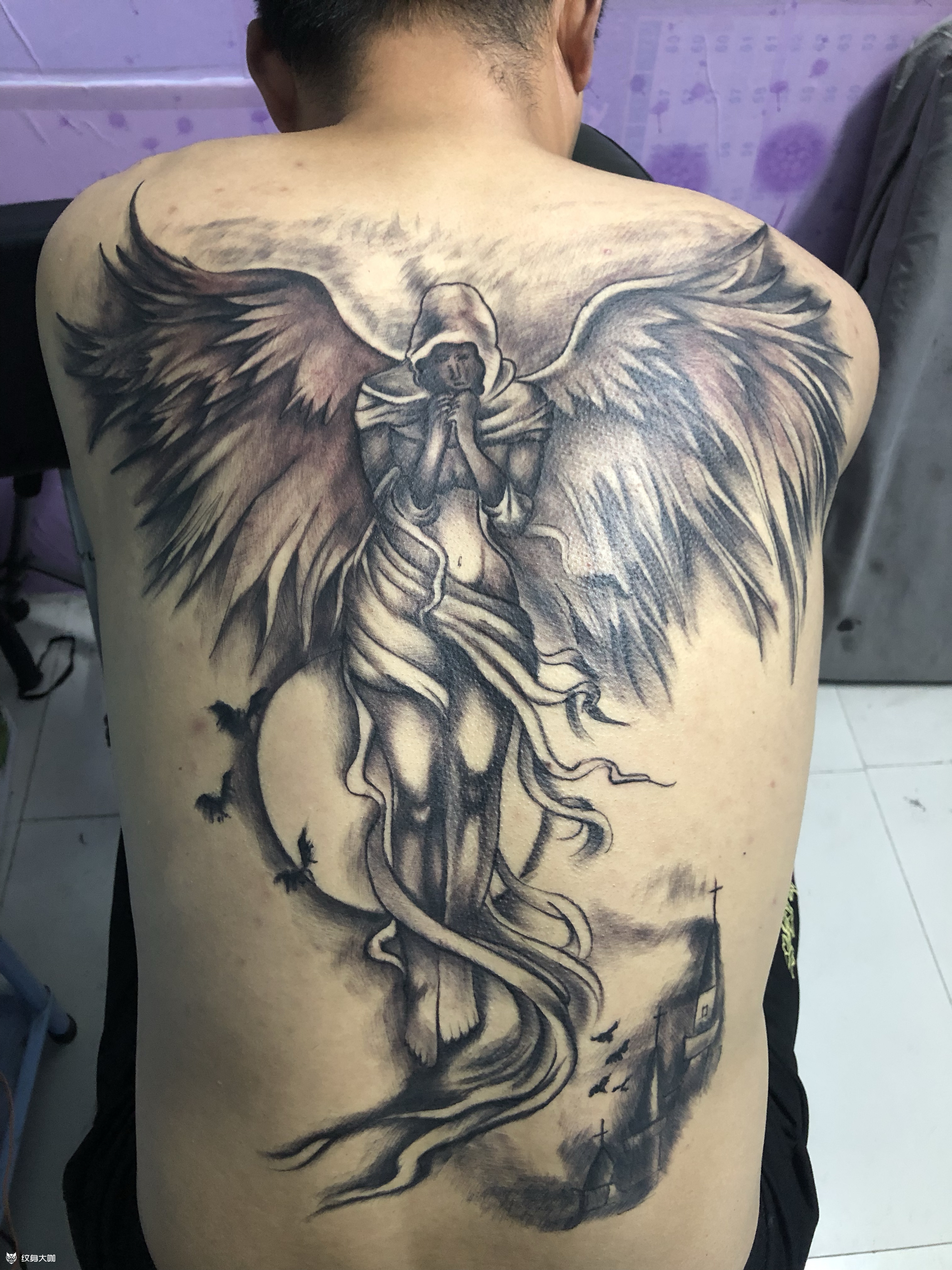 满背天使_纹身图案手稿图片_一个小小世界的纹身作品集