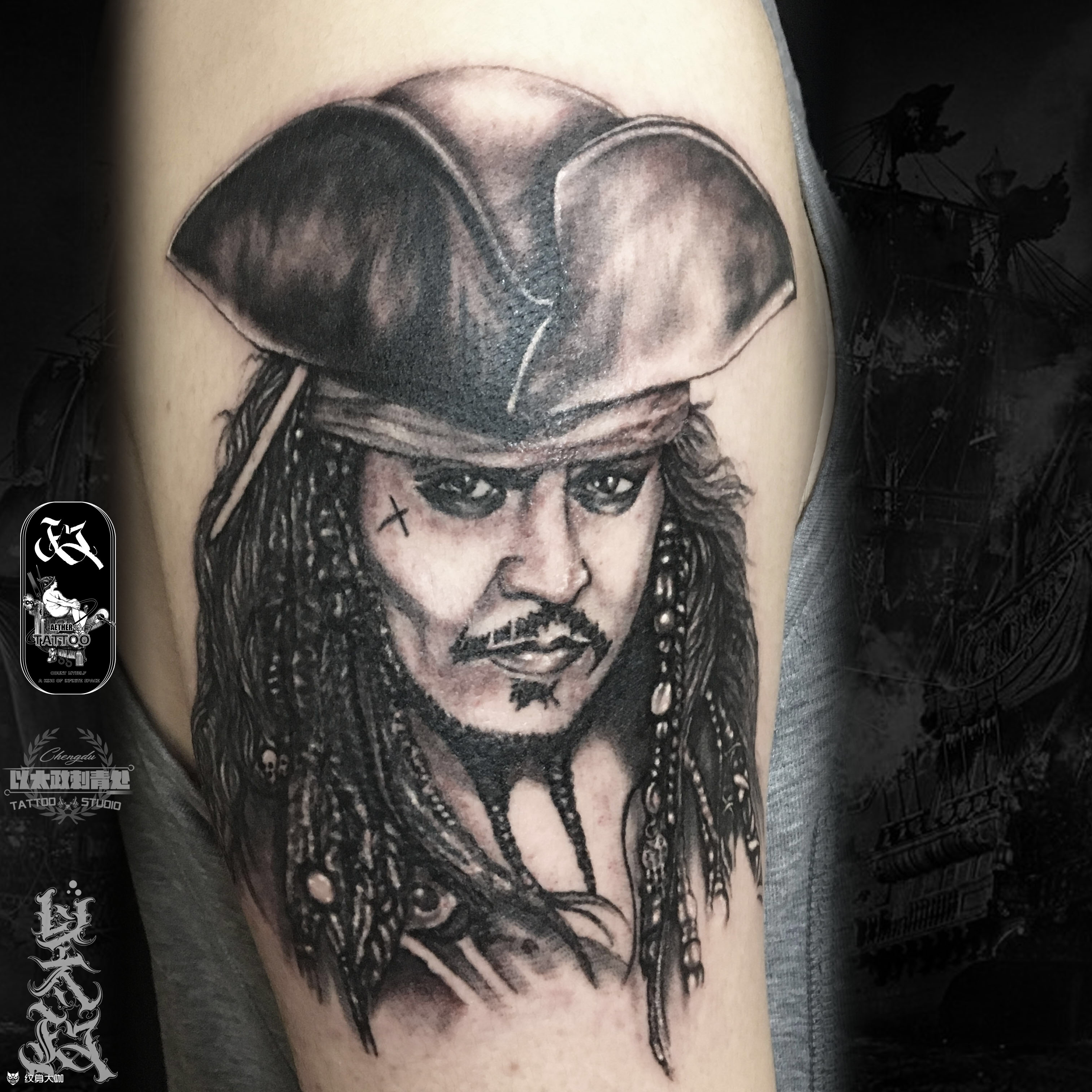 加勒比海盗杰克船长_纹身图案手稿图片_以太政03 eteruching的纹身