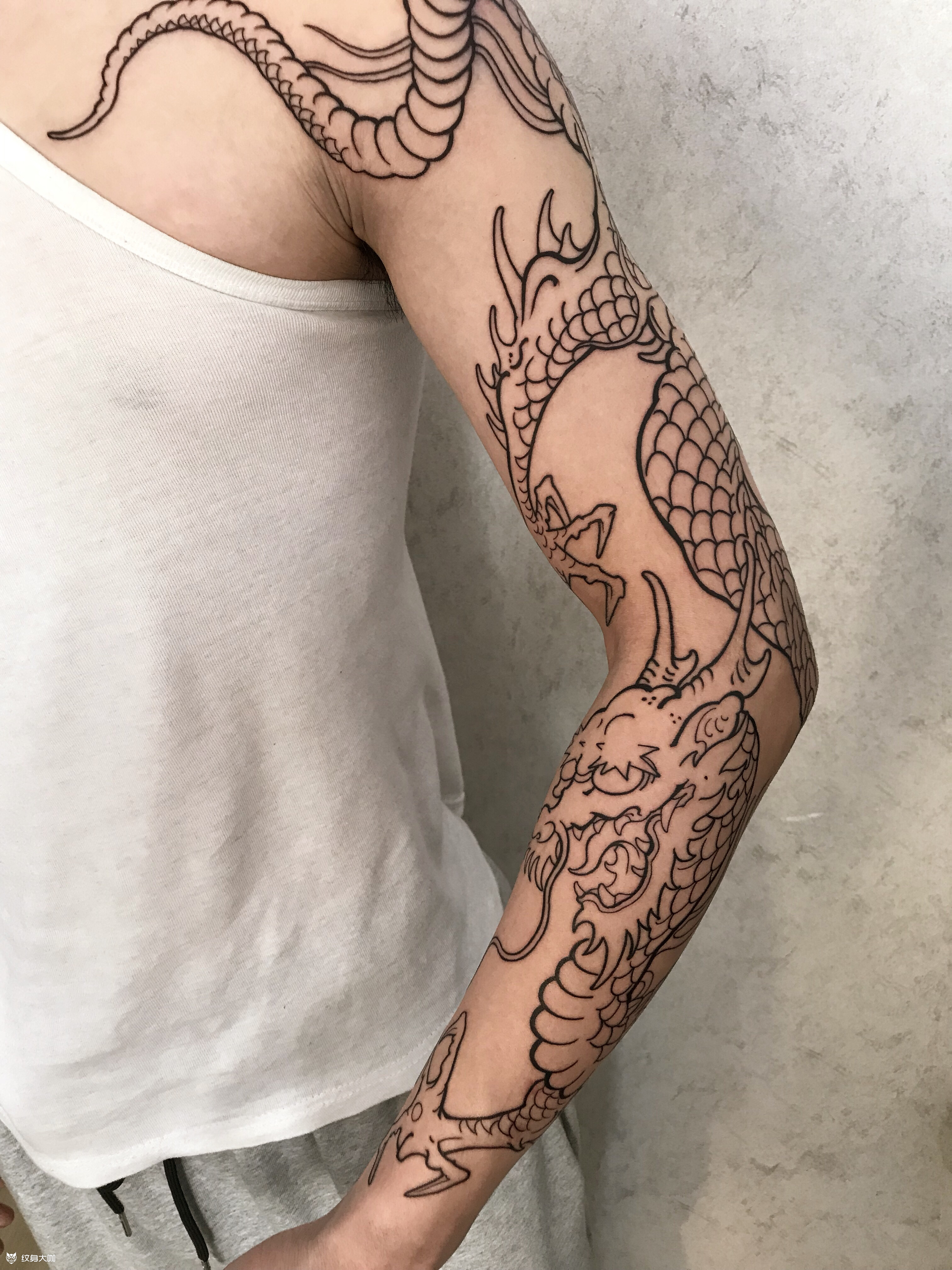 传统中国龙花臂,线条组成.倒也_纹身吧社区 - 纹身大咖