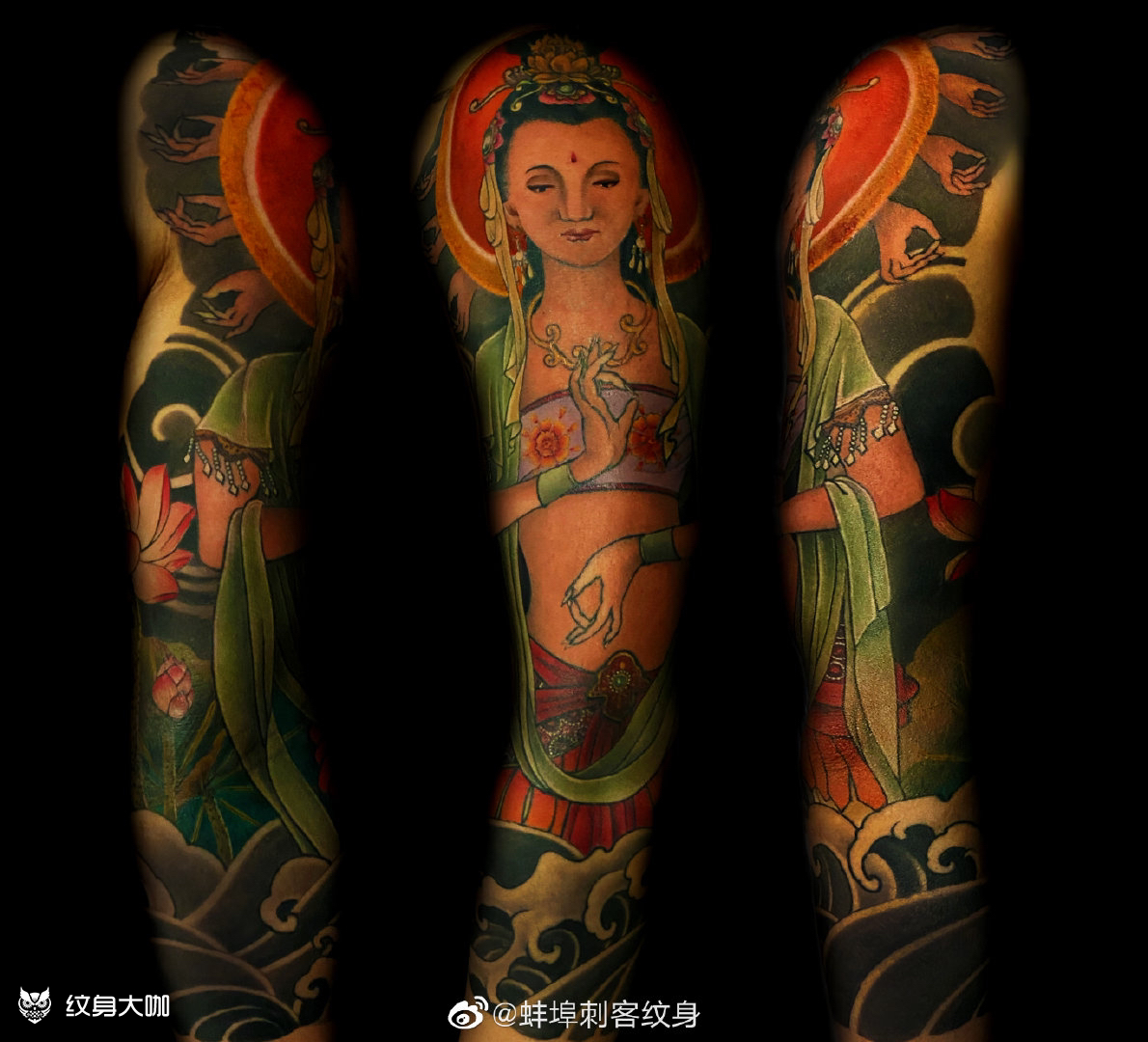 传统花臂,观音_纹身图案手稿图片_陈前的纹身作品集