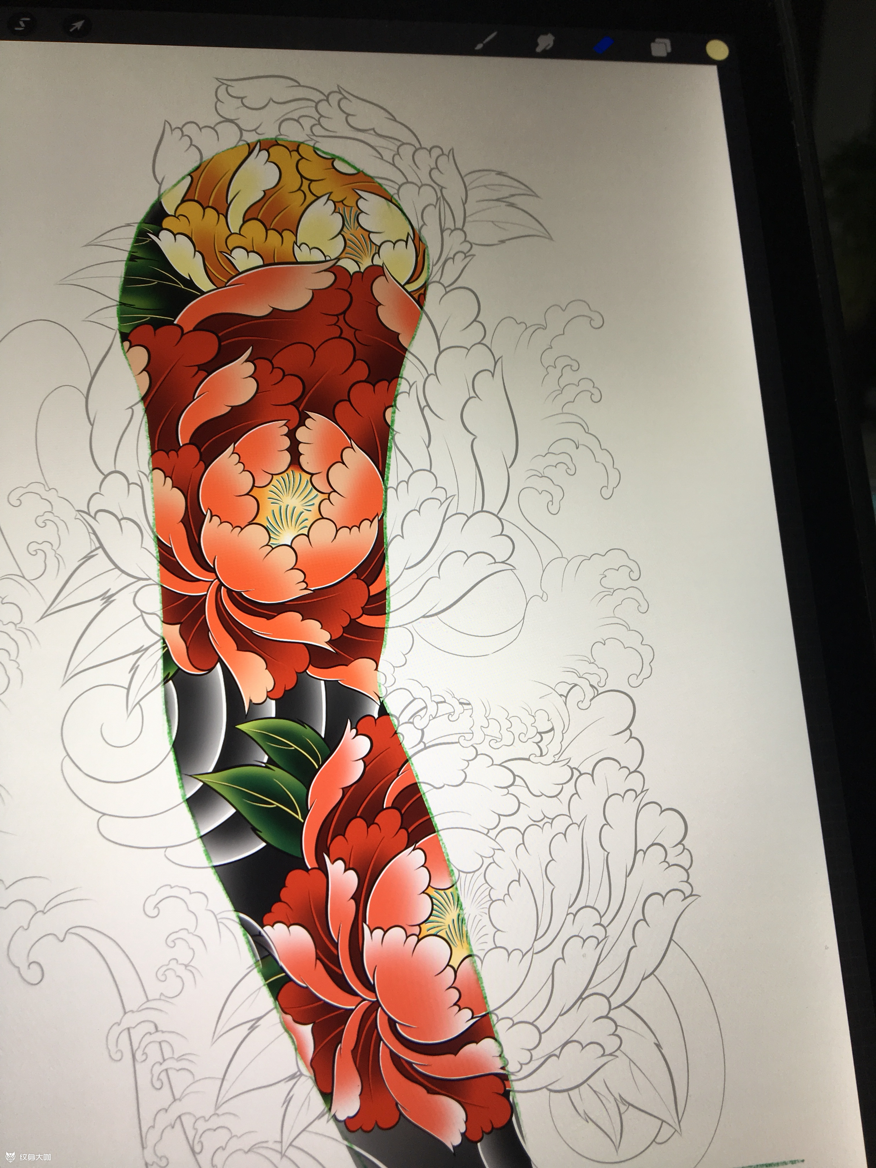 牡丹_纹身图案手稿图片_洪伟的纹身作品集