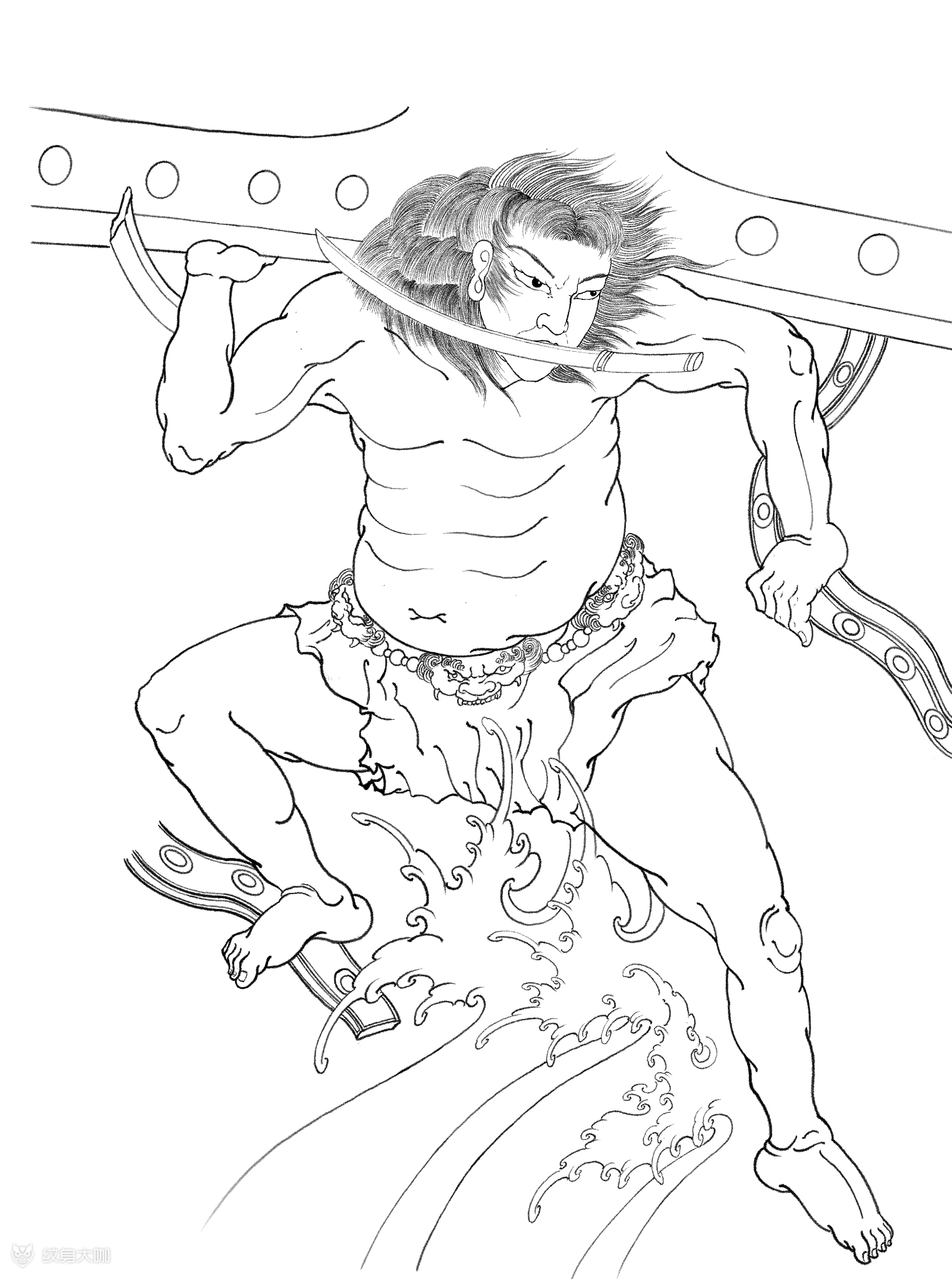 张顺破水门_纹身图案手稿图片_佳文的纹身作品集