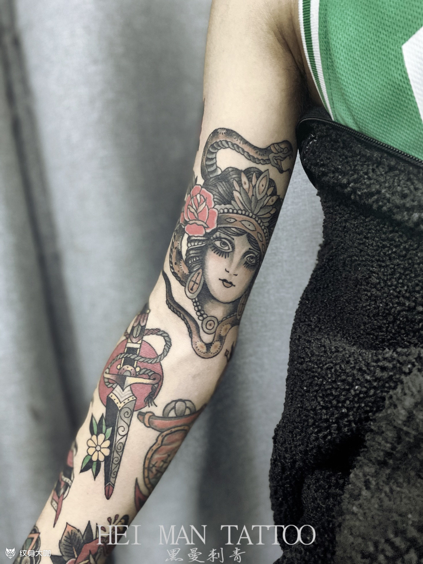 old school花臂_纹身图案手稿图片_广州黑曼的纹身作品集