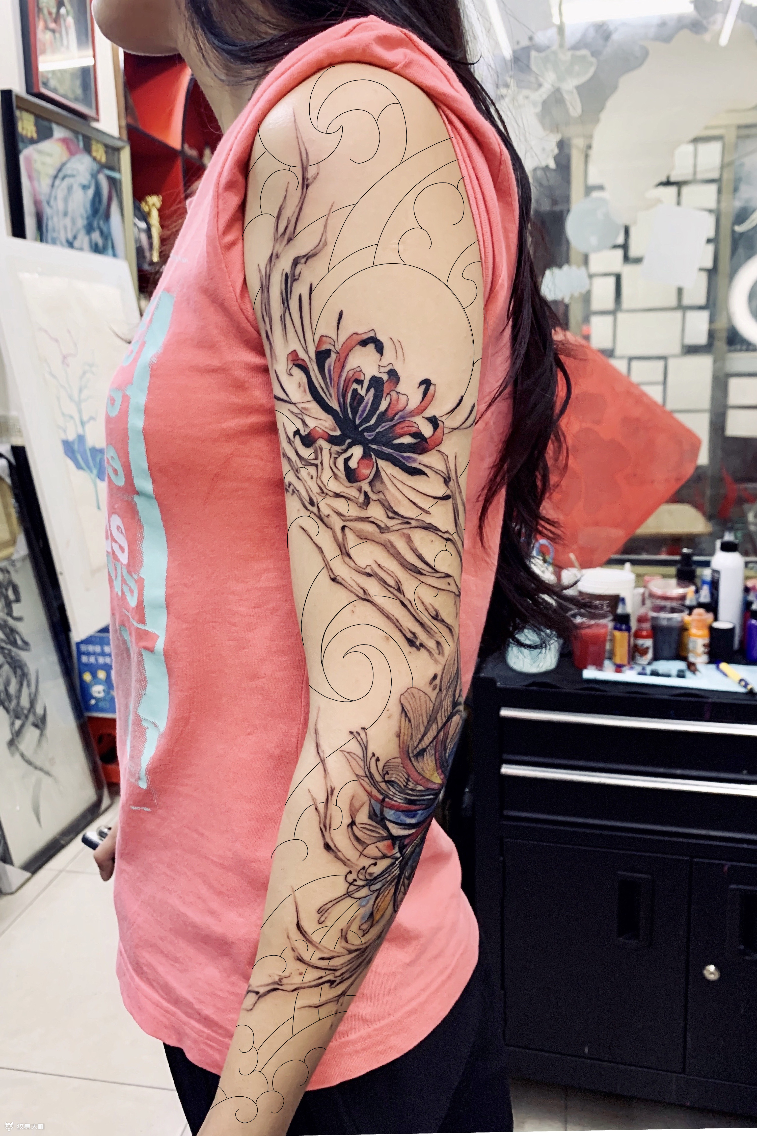 彼岸花臂_纹身图案手稿图片_阳丹的纹身作品集