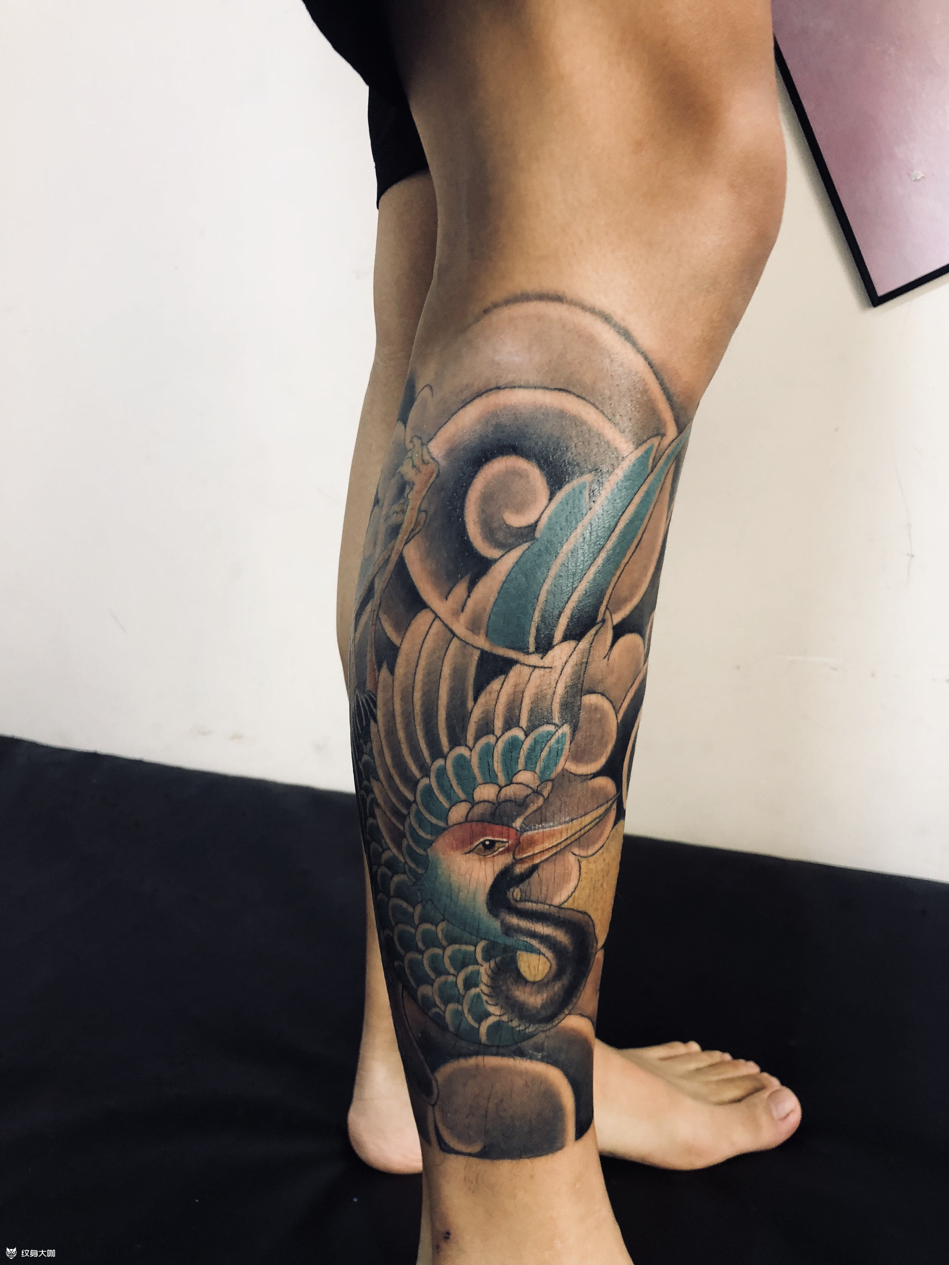 仙鹤包小腿_纹身图案手稿图片_陈仲海的纹身作品集