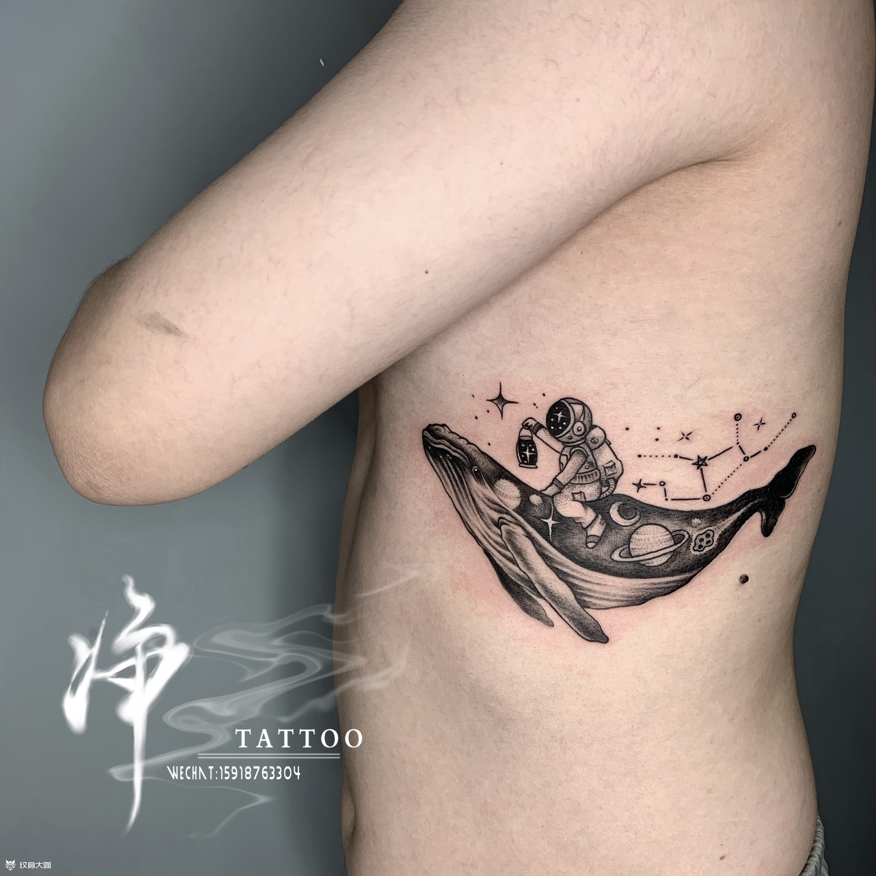 鲸鱼宇航员_纹身图案手稿图片__jing的纹身作品集