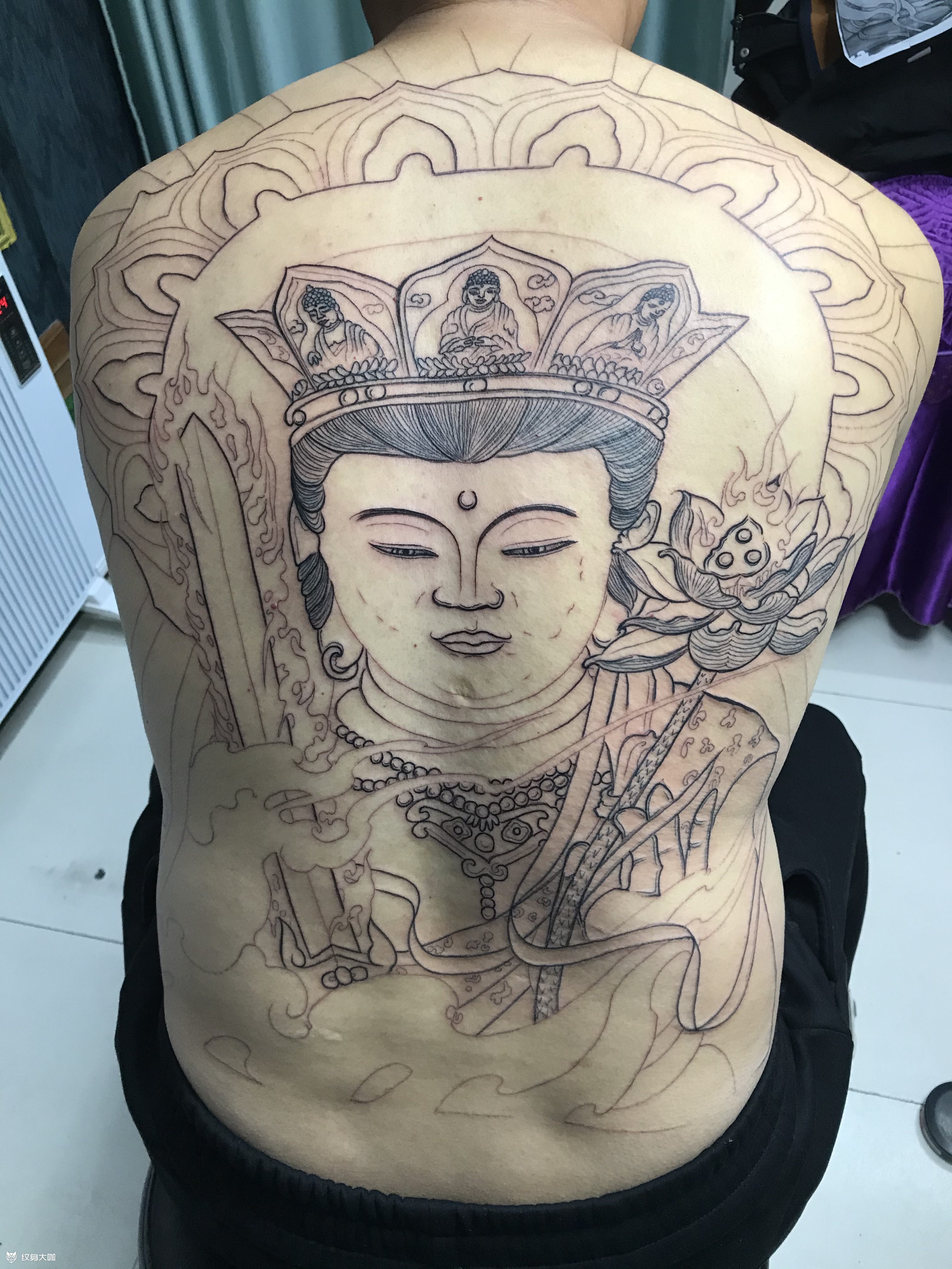 dl满背虚空藏线条_纹身图案手稿图片_姜华山的纹身作品集