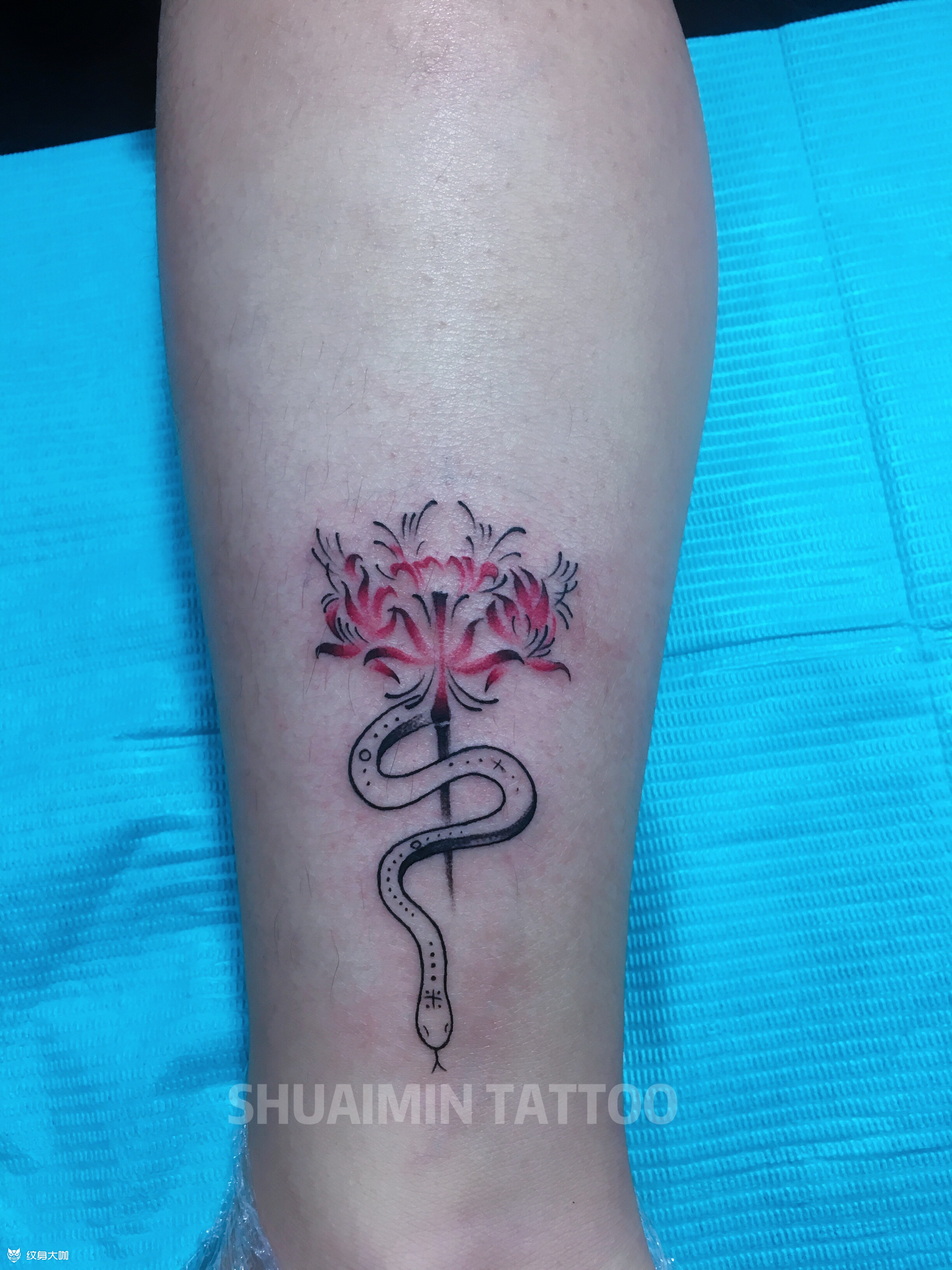 彼岸花和蛇_纹身图案手稿图片_帅敏tattoo的纹身作品集