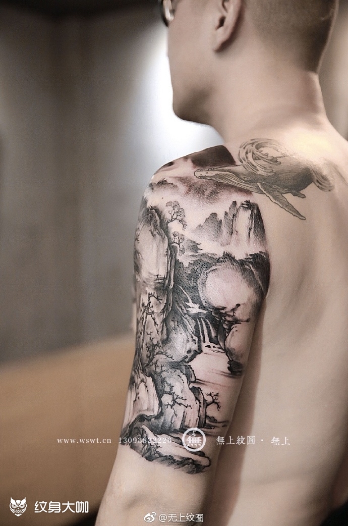 无上出品——无上水墨山水画半_纹身吧社区 - 纹身大咖