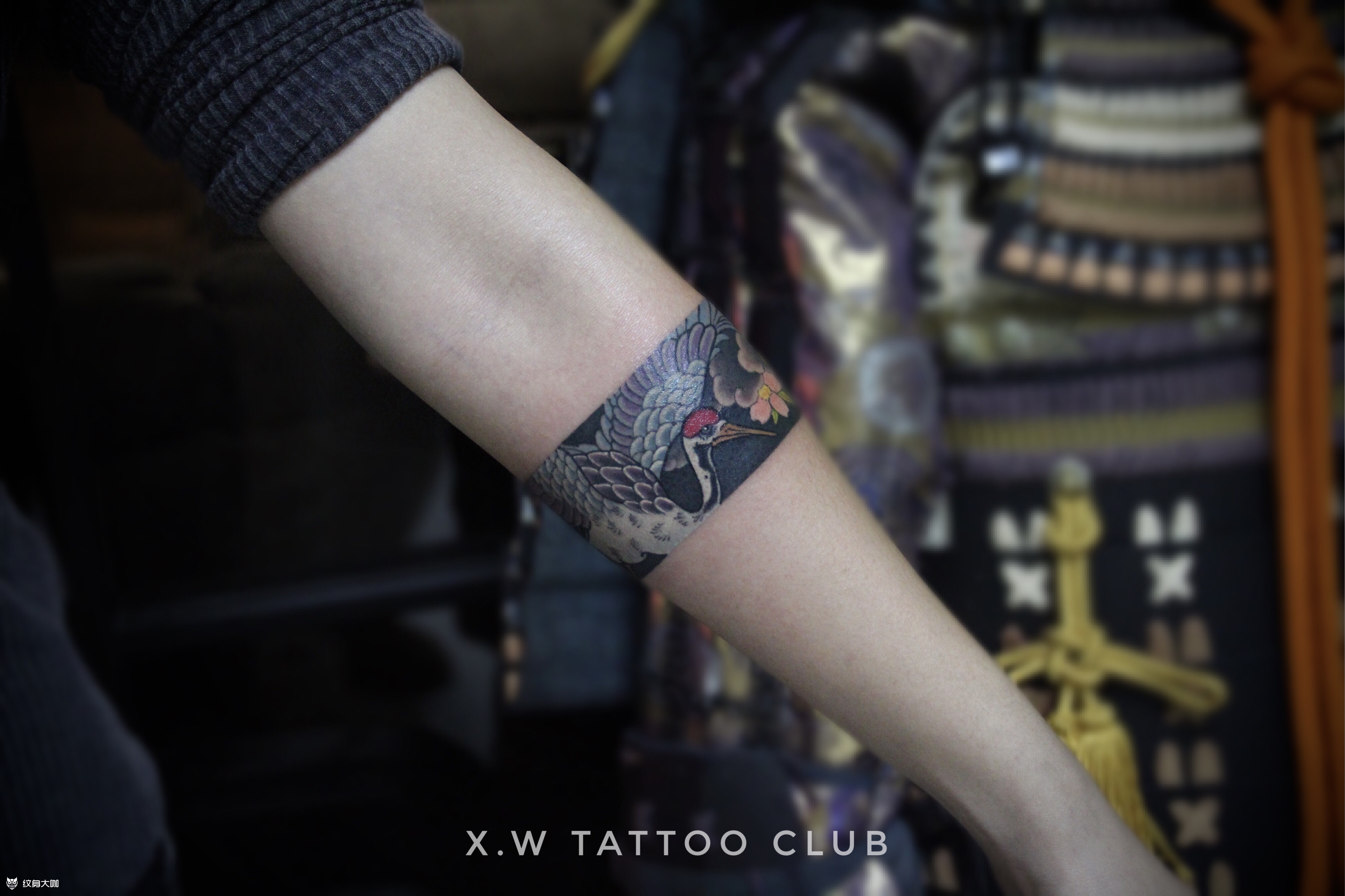 仙鹤臂环_纹身图案手稿图片_小伟的纹身作品集