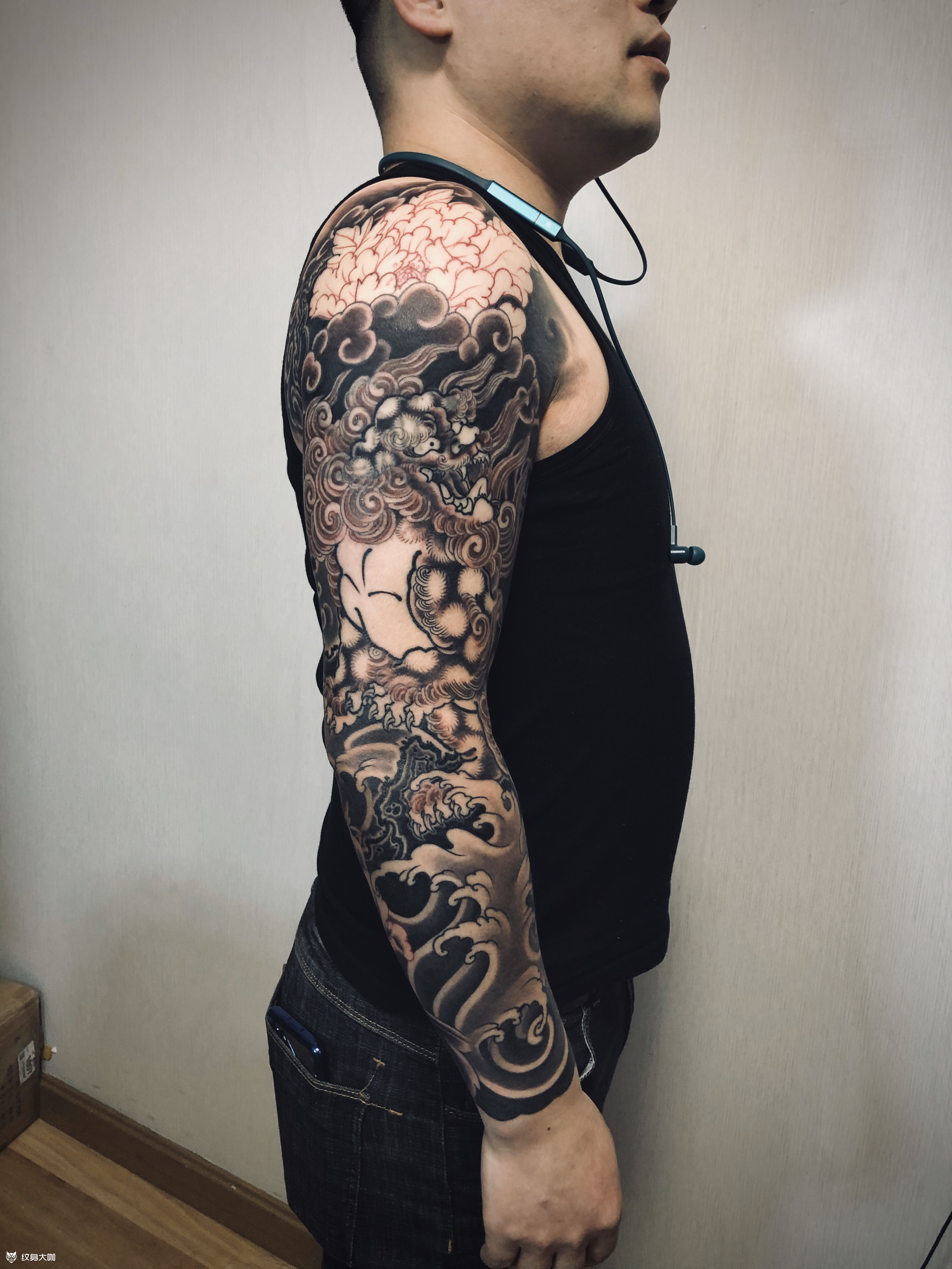 花臂唐狮未完待续_纹身图案手稿图片_李昌的纹身作品集