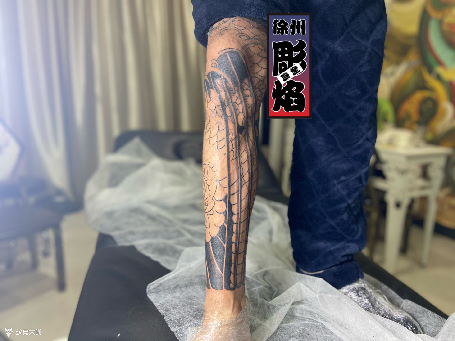 花腿龙客人要求盘龙腿,独一无_纹身吧社区 - 纹身大咖