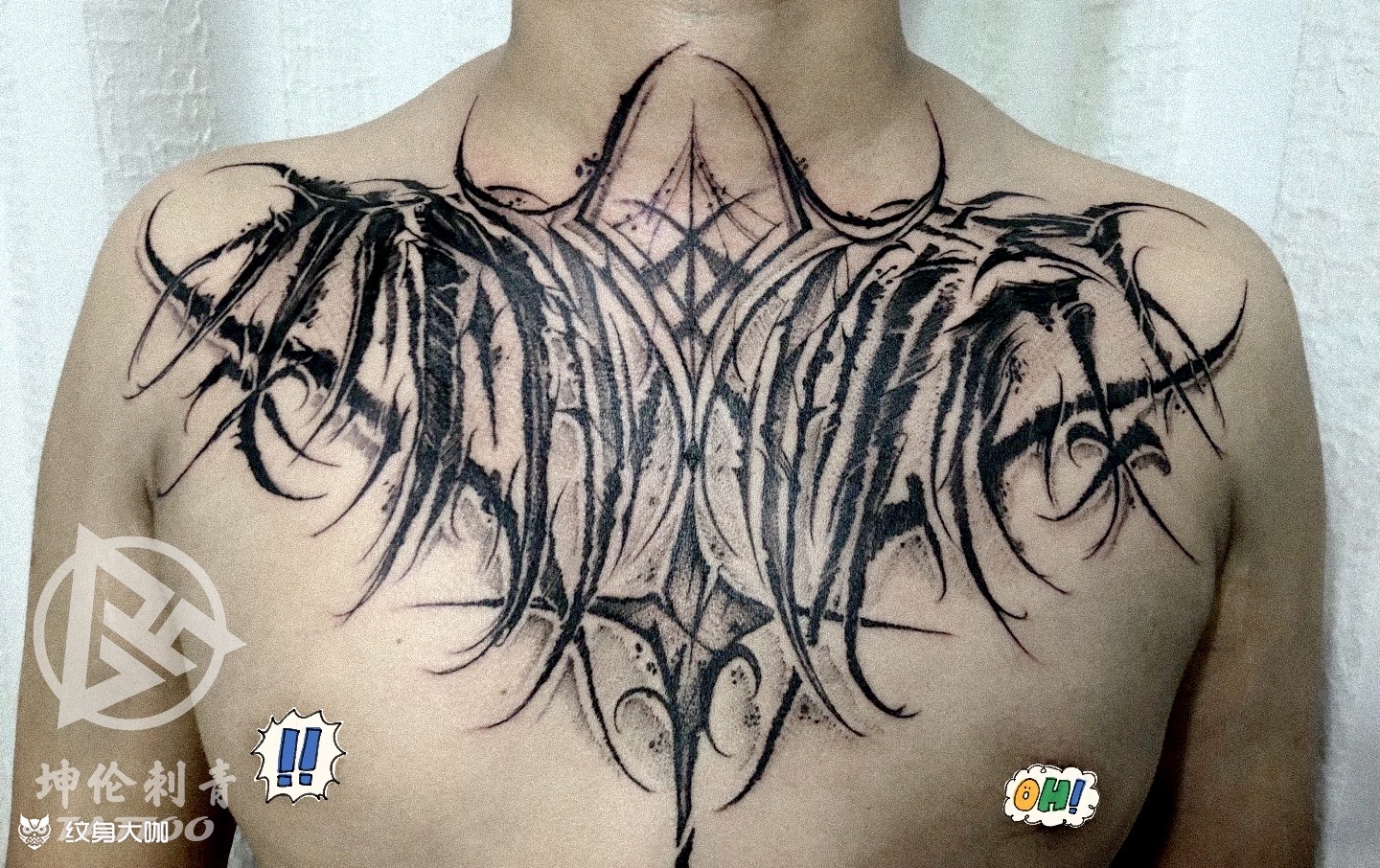 花体字花胸_纹身图案手稿图片_余海伦的纹身作品集