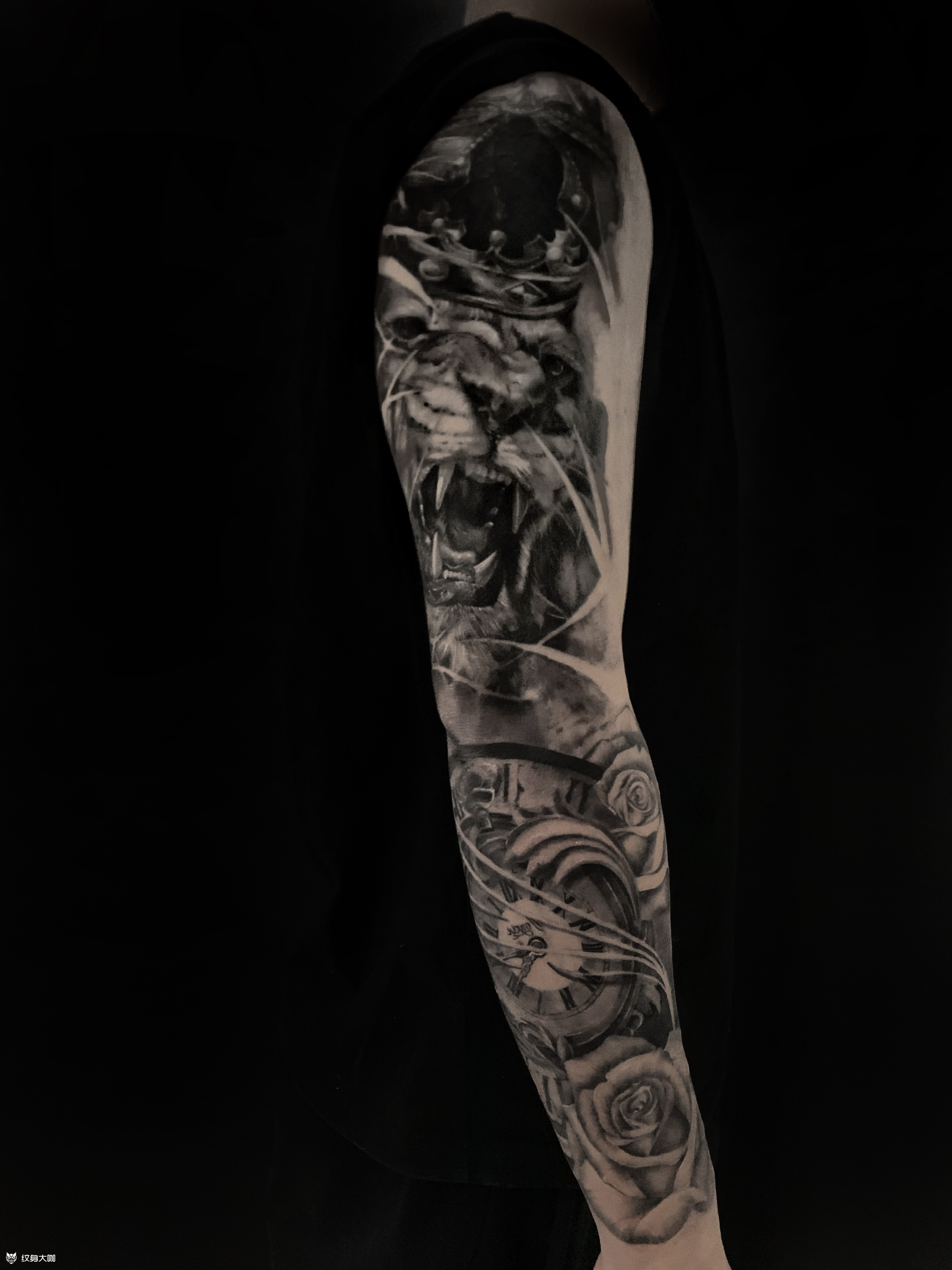 狮子,时钟花臂—遮盖 koko_纹身吧社区 - 纹身大咖