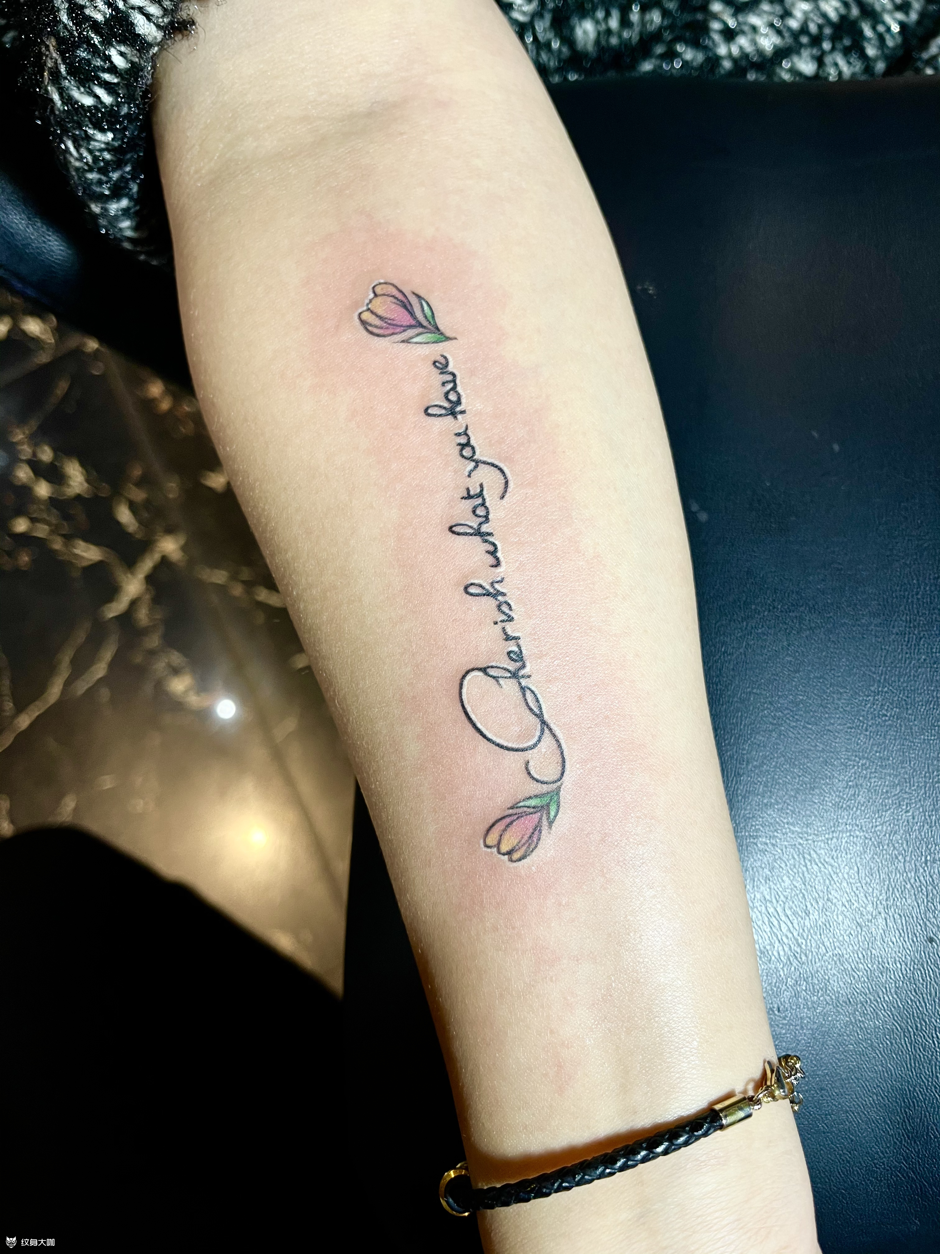 小清新花朵英文纹身_纹身图案手稿图片_丁小琴的纹身作品集