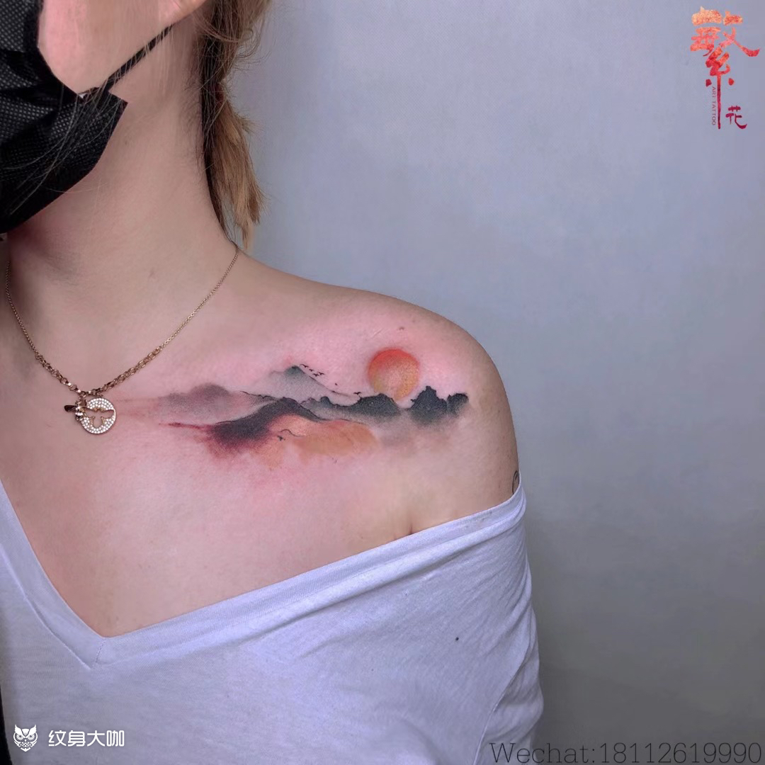 水墨山水看万山红遍,层林尽染_纹身吧社区 - 纹身大咖