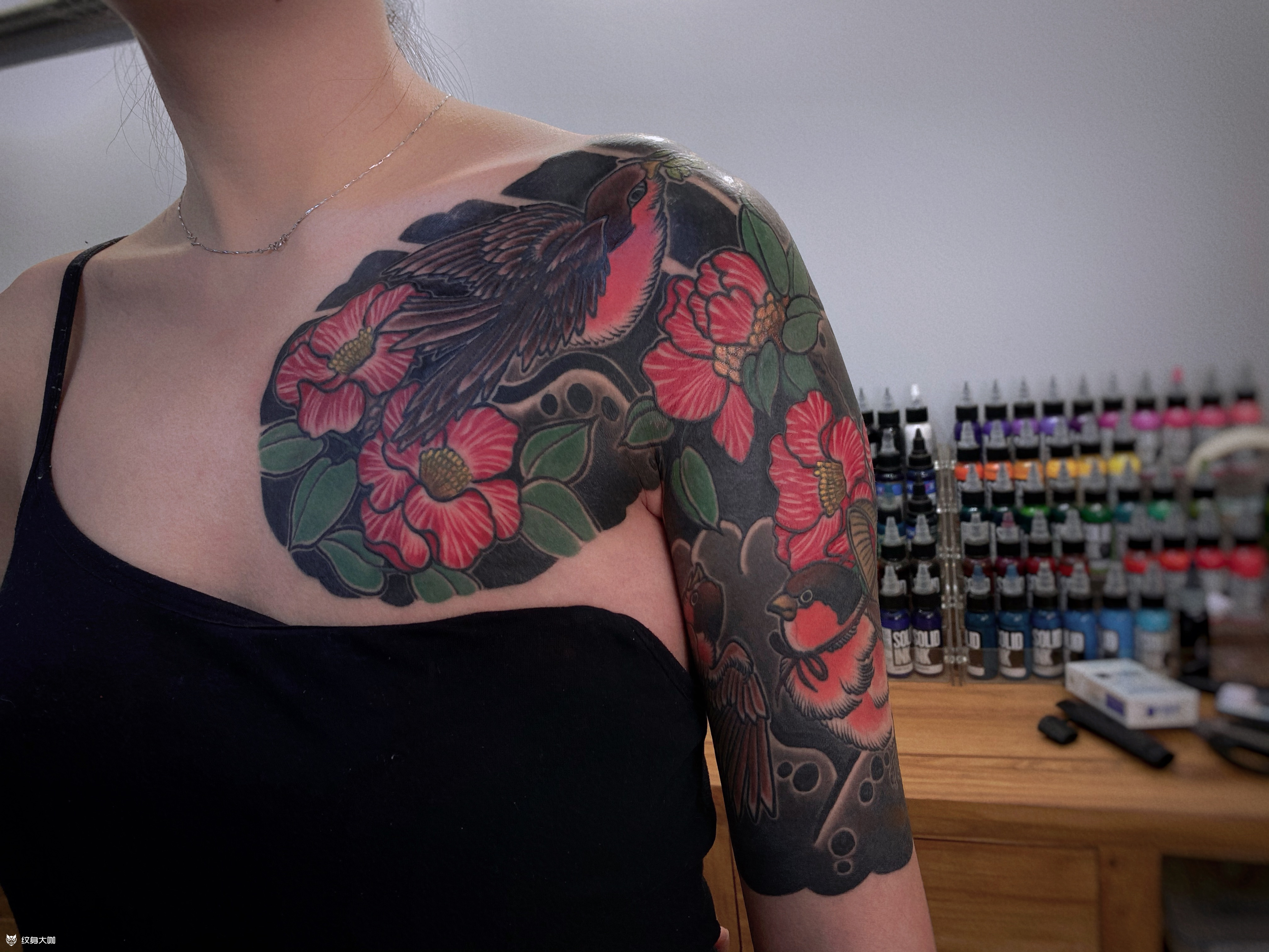 花鸟半甲_纹身图案手稿图片_于浩然的纹身作品集