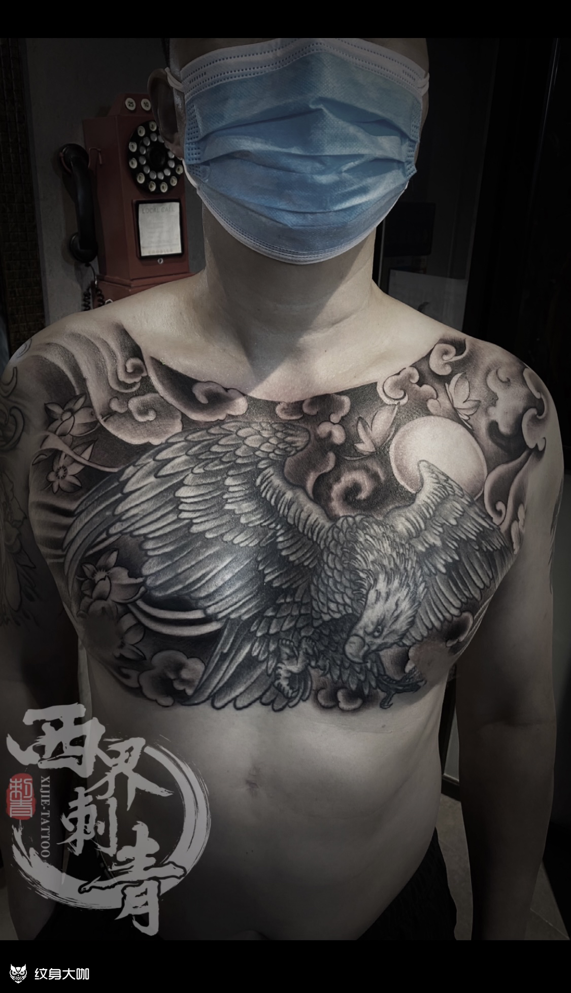 传统老鹰花胸_纹身图案手稿图片_燕郊西界的纹身作品集