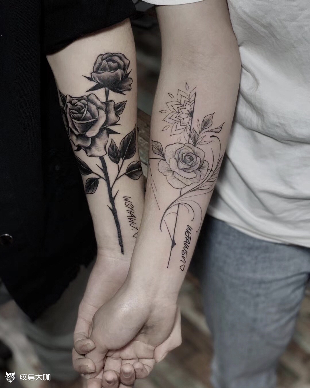 情侣纹身 玫瑰花_纹身图案手稿图片_初代雕浪的纹身作品集
