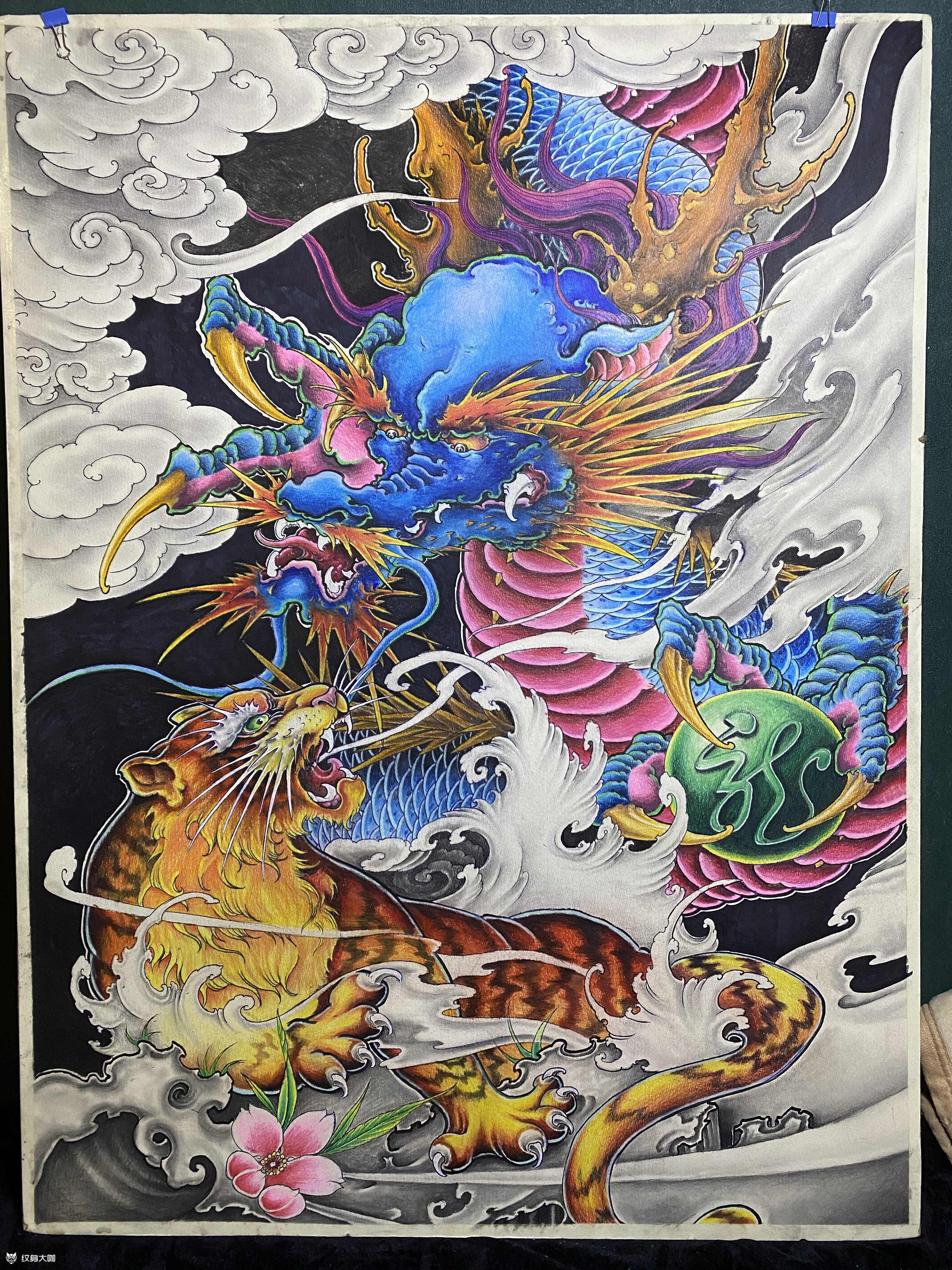 龙虎斗_纹身图案手稿图片_舒昶的纹身作品集