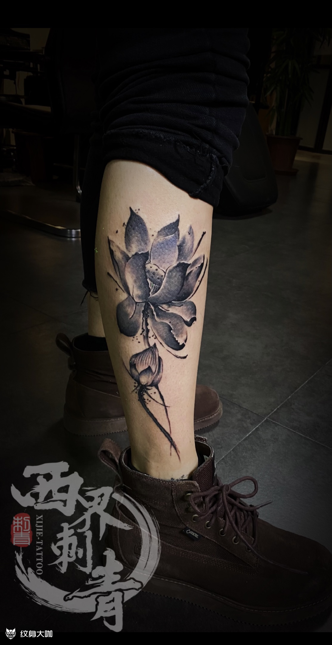 小腿水墨荷花_纹身图案手稿图片_燕郊西界的纹身作品集