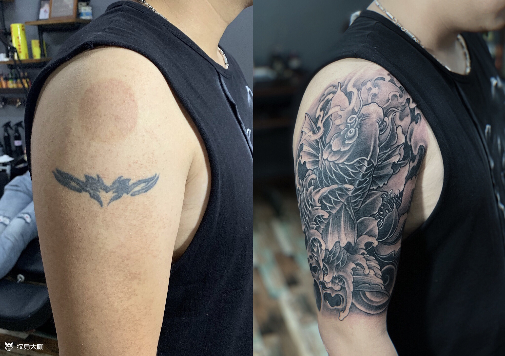 遮盖纹身 招财鱼_纹身图案手稿图片_初代雕浪的纹身作品集