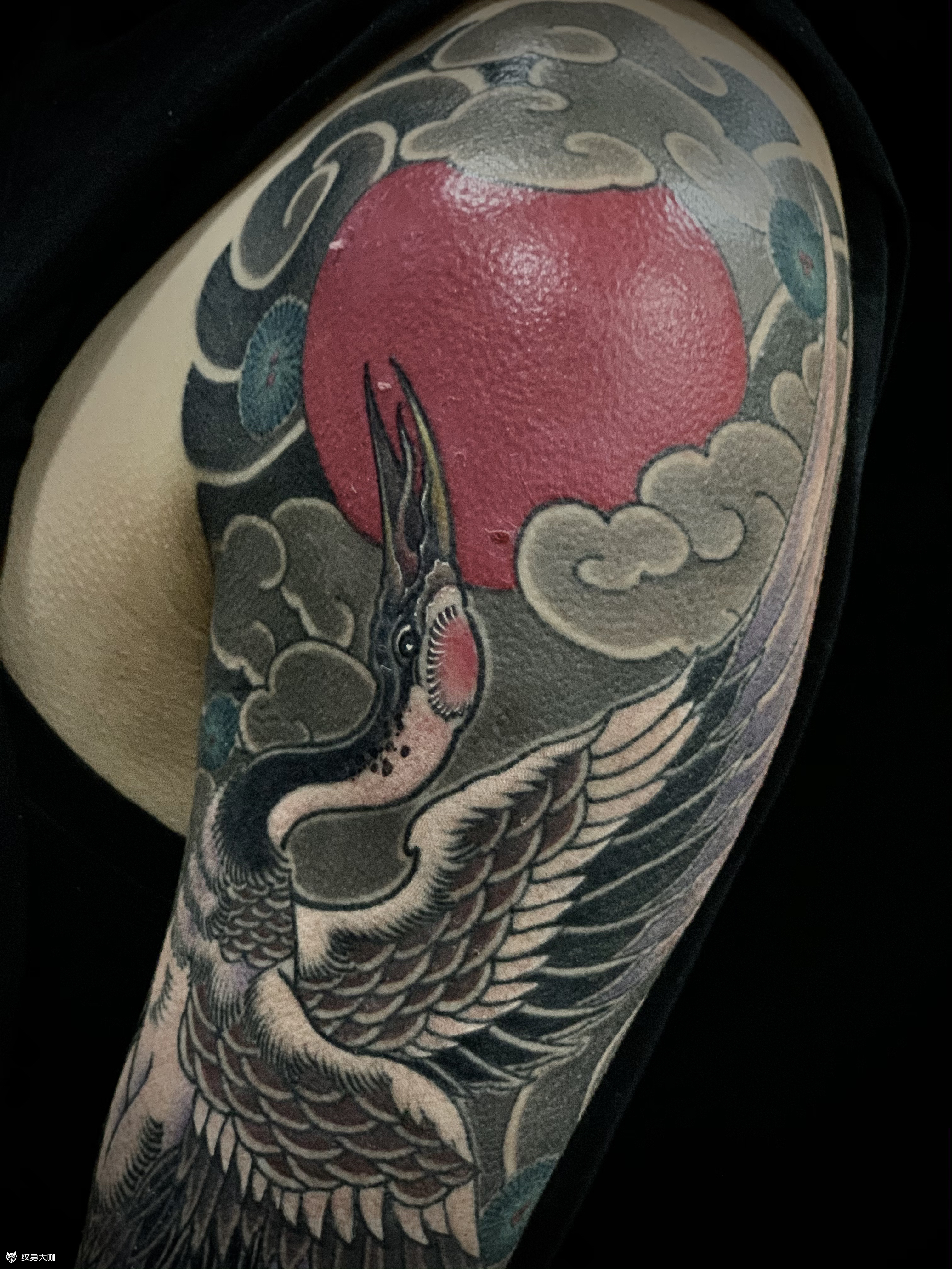 日式仙鹤花臂_纹身图案手稿图片_文鹤的纹身作品集