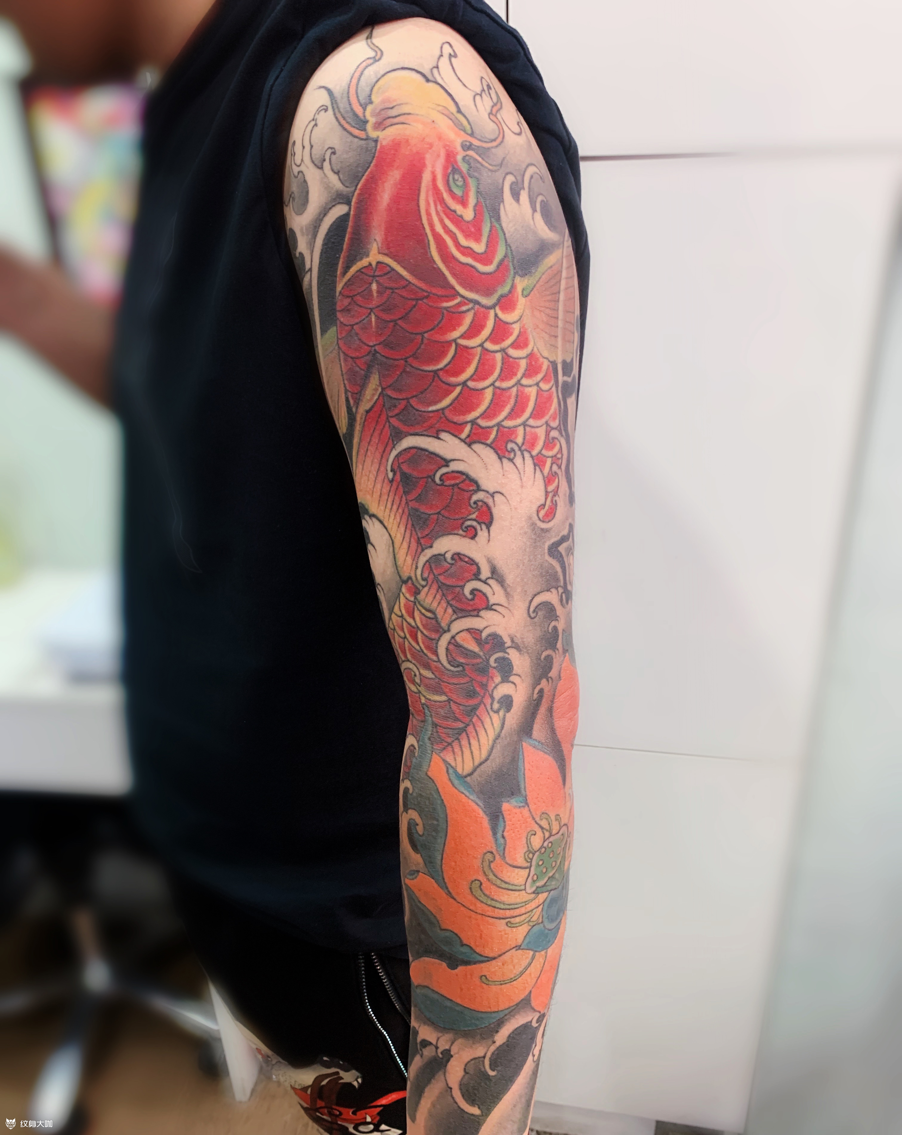 花臂鲤鱼_纹身图案手稿图片_杨轩的纹身作品集