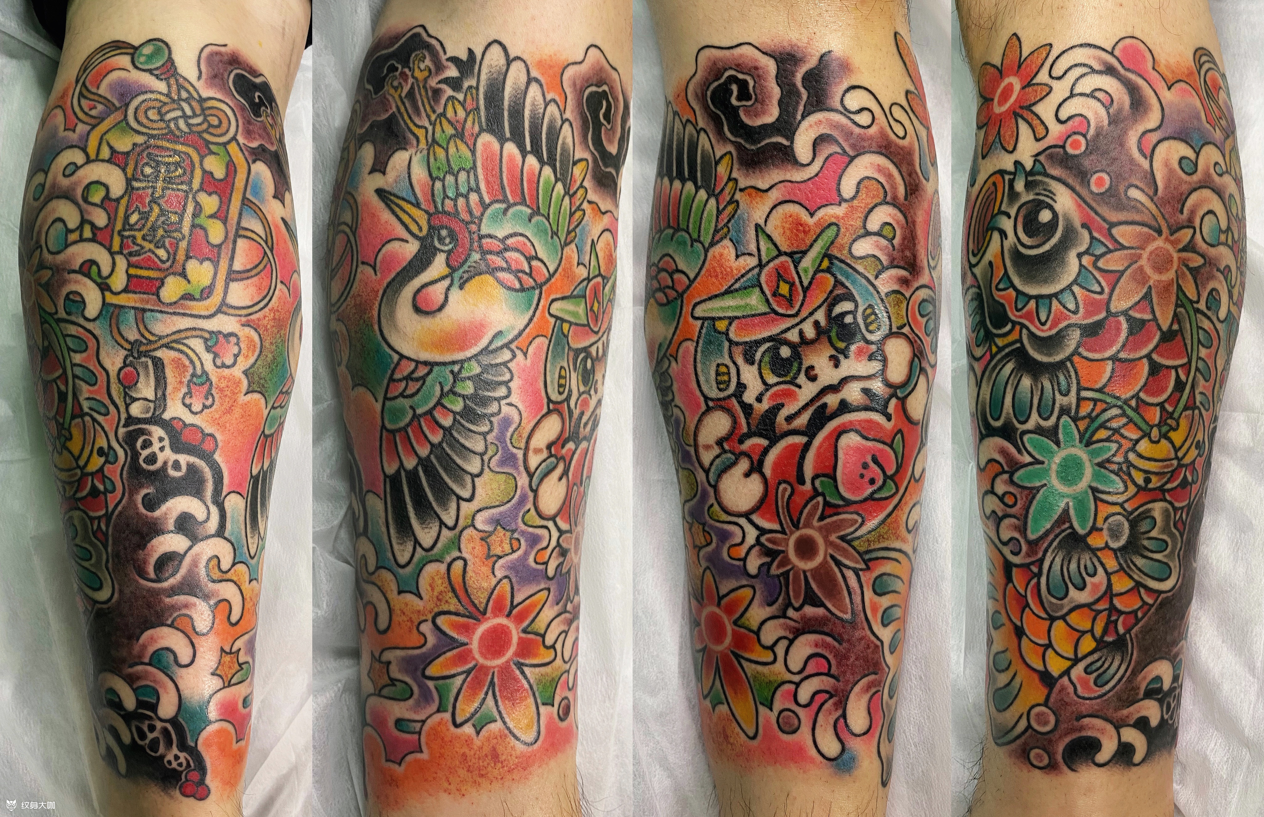 耗时16小时的包小腿_纹身图案手稿图片_吴晓中的纹身作品集