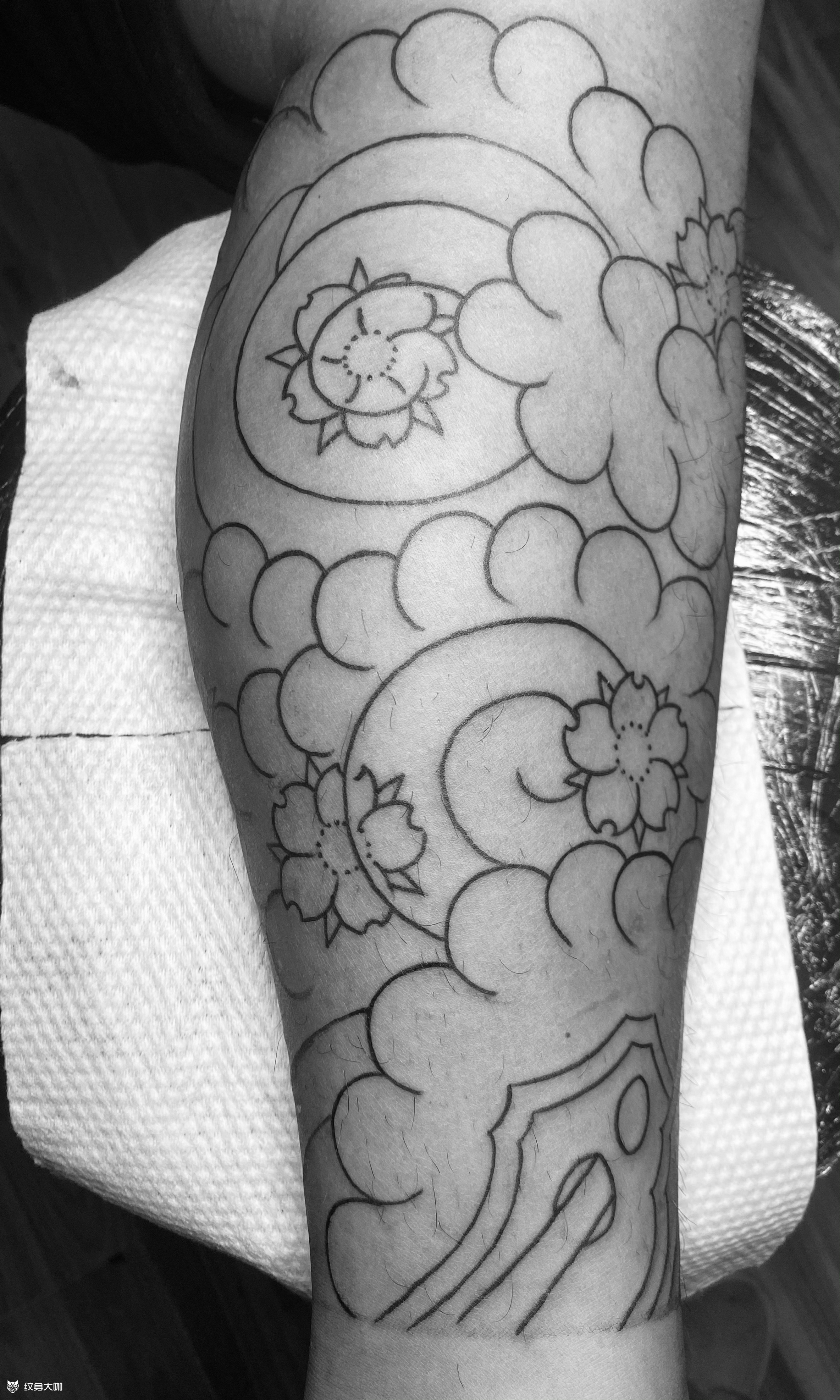 传统手绘樱花泡泡云_纹身图案手稿图片_林墨的纹身作品集