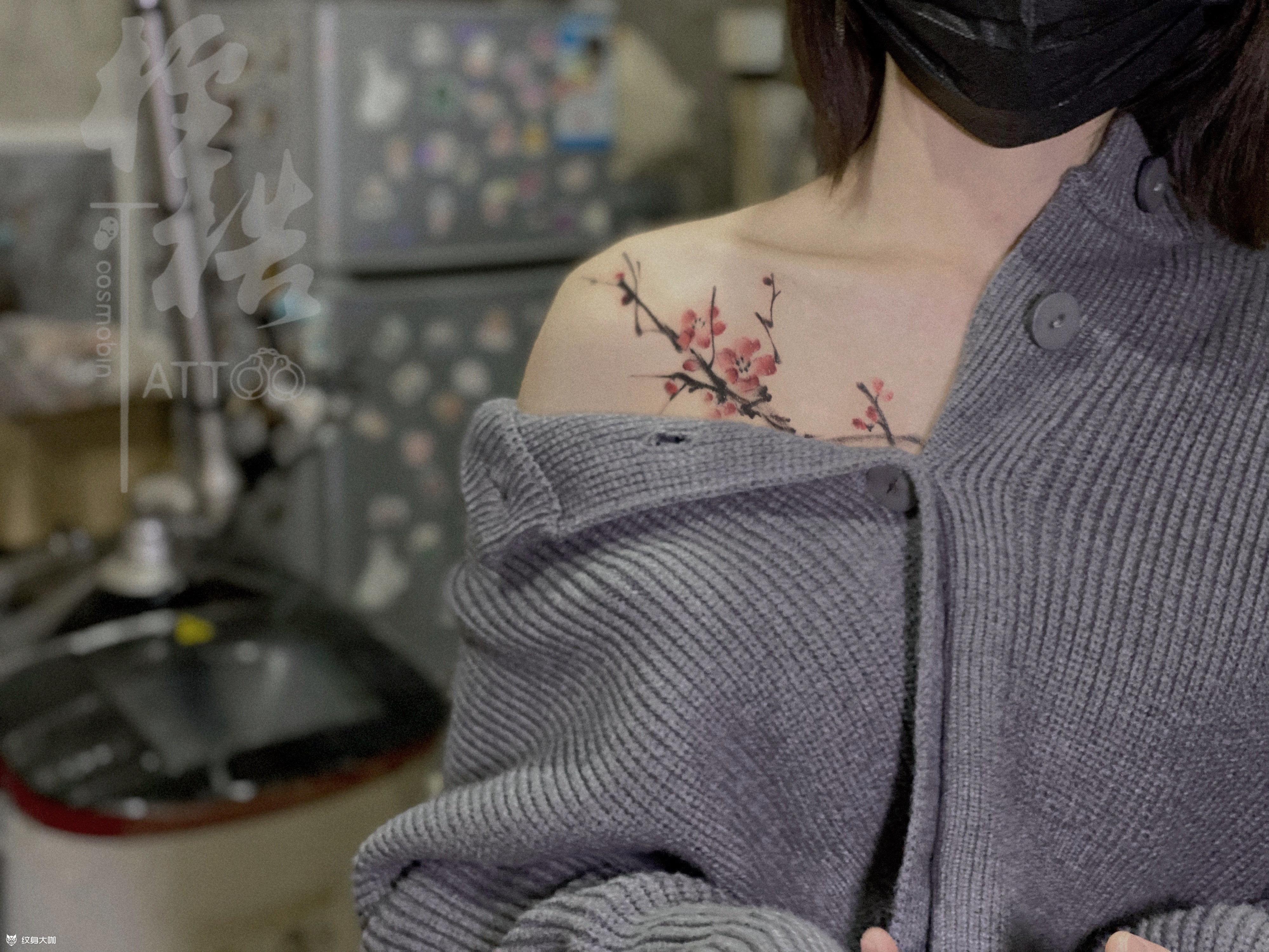 锁骨梅花纹身_纹身图案手稿图片_郑文彬的纹身作品集