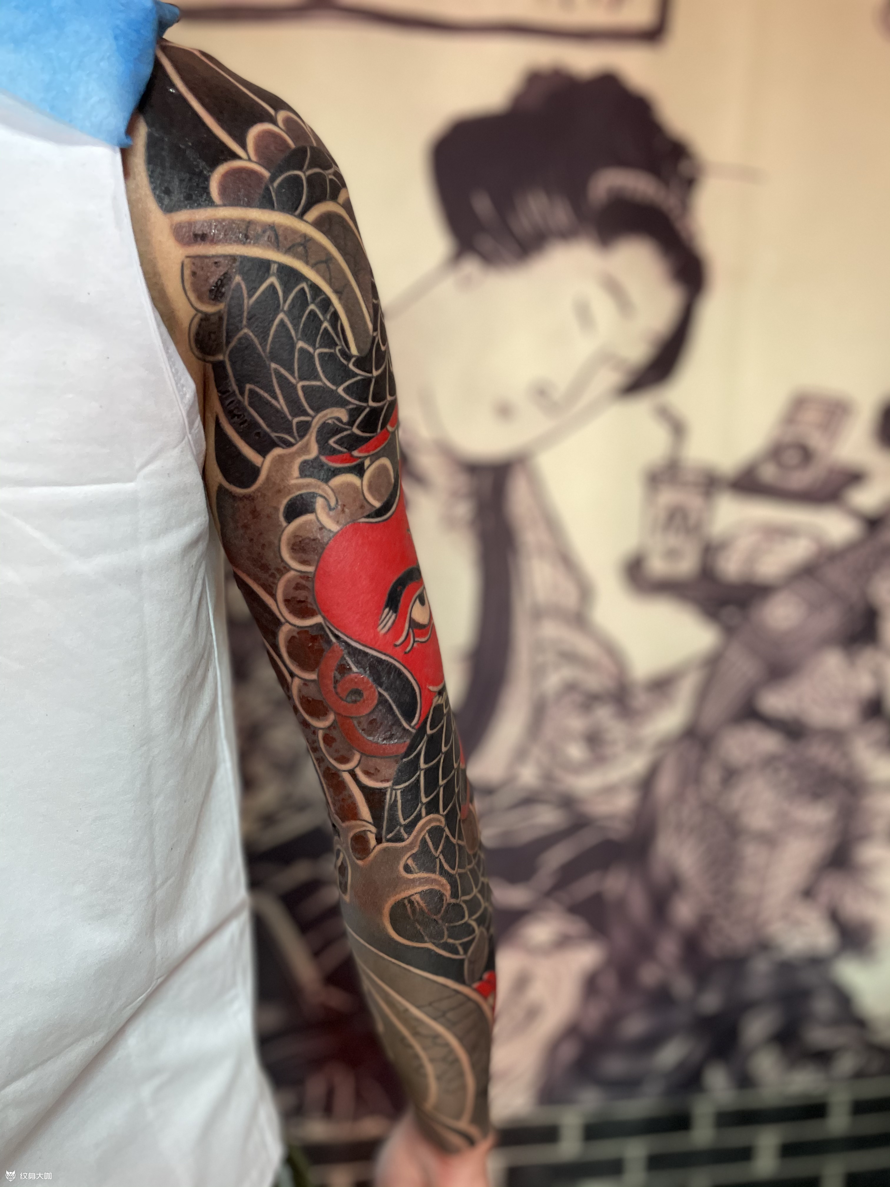 花臂天狗蛇_纹身图案手稿图片_许建的纹身作品集