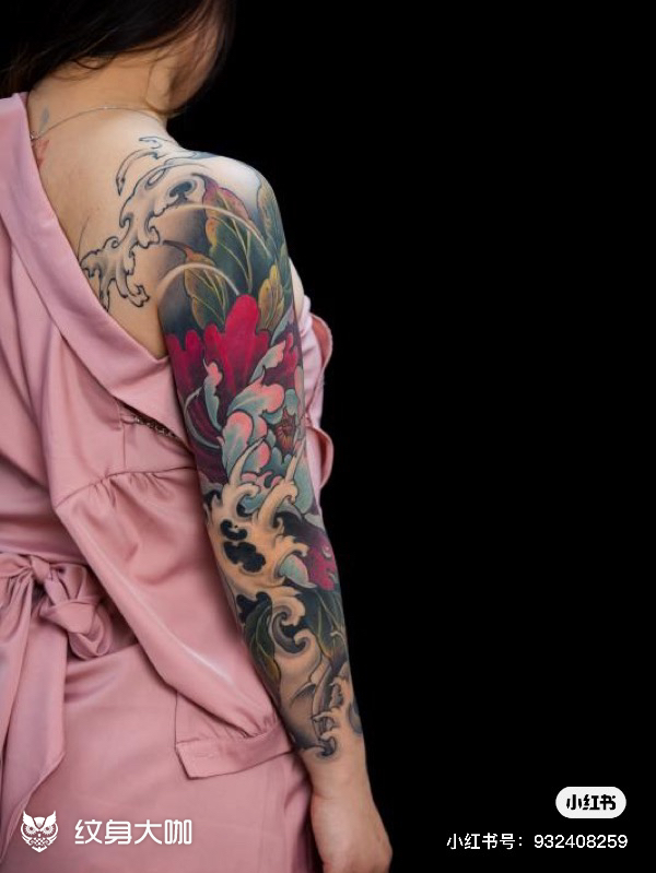 美女牡丹花臂纹身_纹身图案手稿图片_张金全的纹身作品集