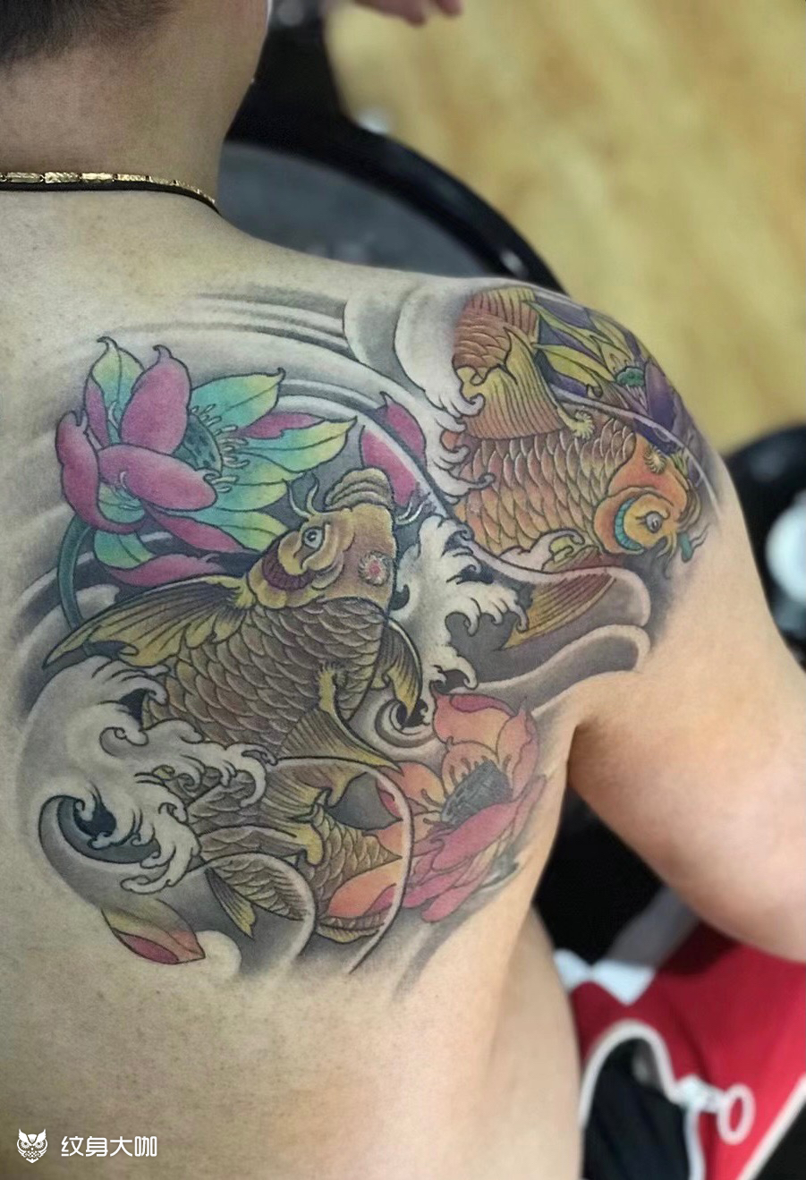 半背鲤鱼荷花_纹身图案手稿图片_李默的纹身作品集