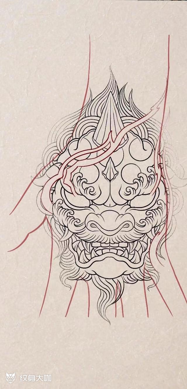 手面唐狮_纹身图案手稿图片_余倩倩的纹身作品集
