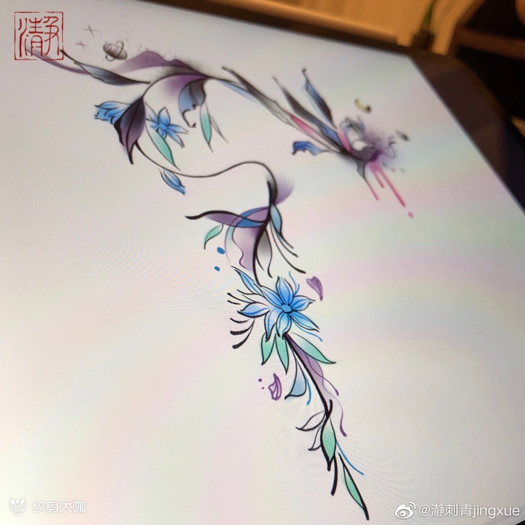 风信子藤蔓_纹身图案手稿图片_jingxue的纹身作品集