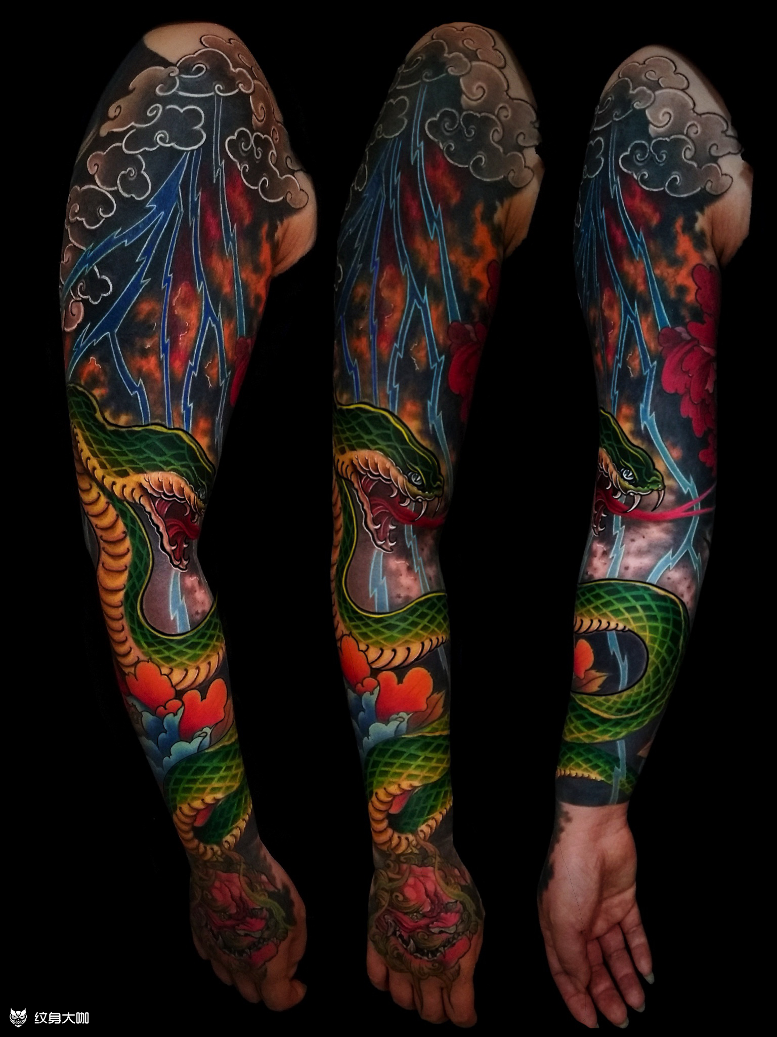 大蛇牡丹_纹身图案手稿图片_鹤刺的纹身作品集