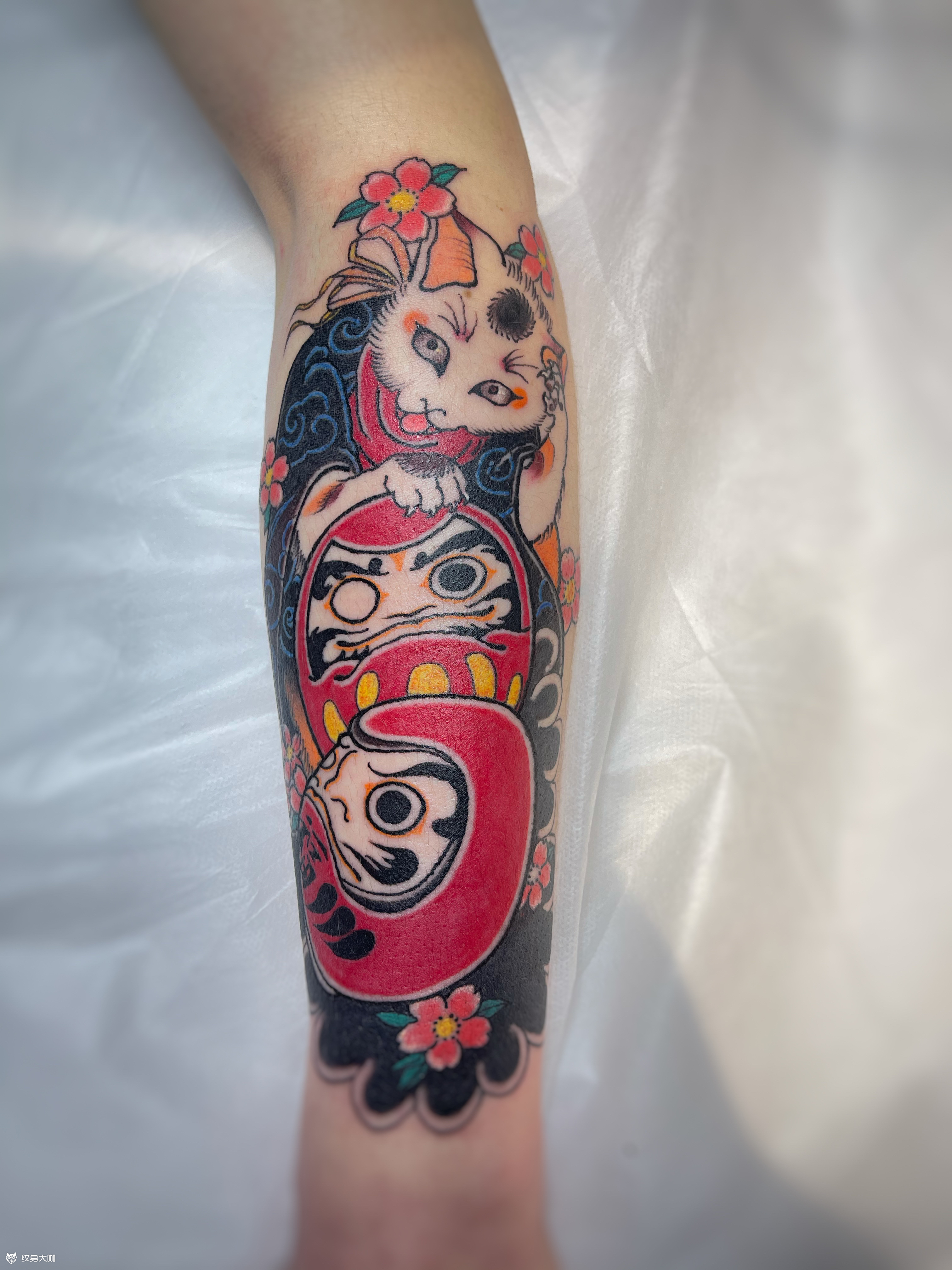 招财猫与达摩蛋_纹身图案手稿图片_花儿的纹身作品集