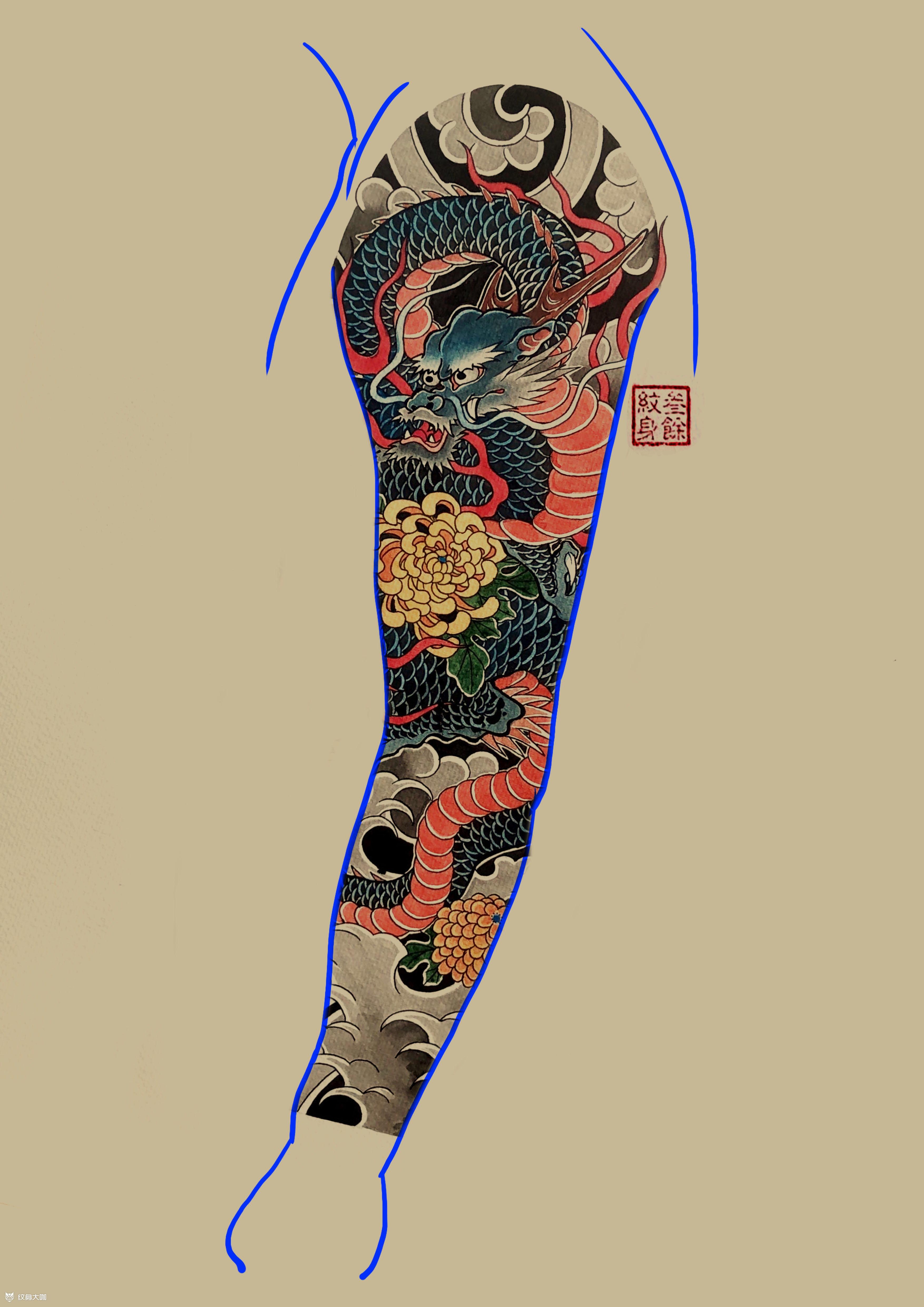 老传统龙纹身手稿,一人一图_纹身图案手稿图片_余元光的纹身作品集
