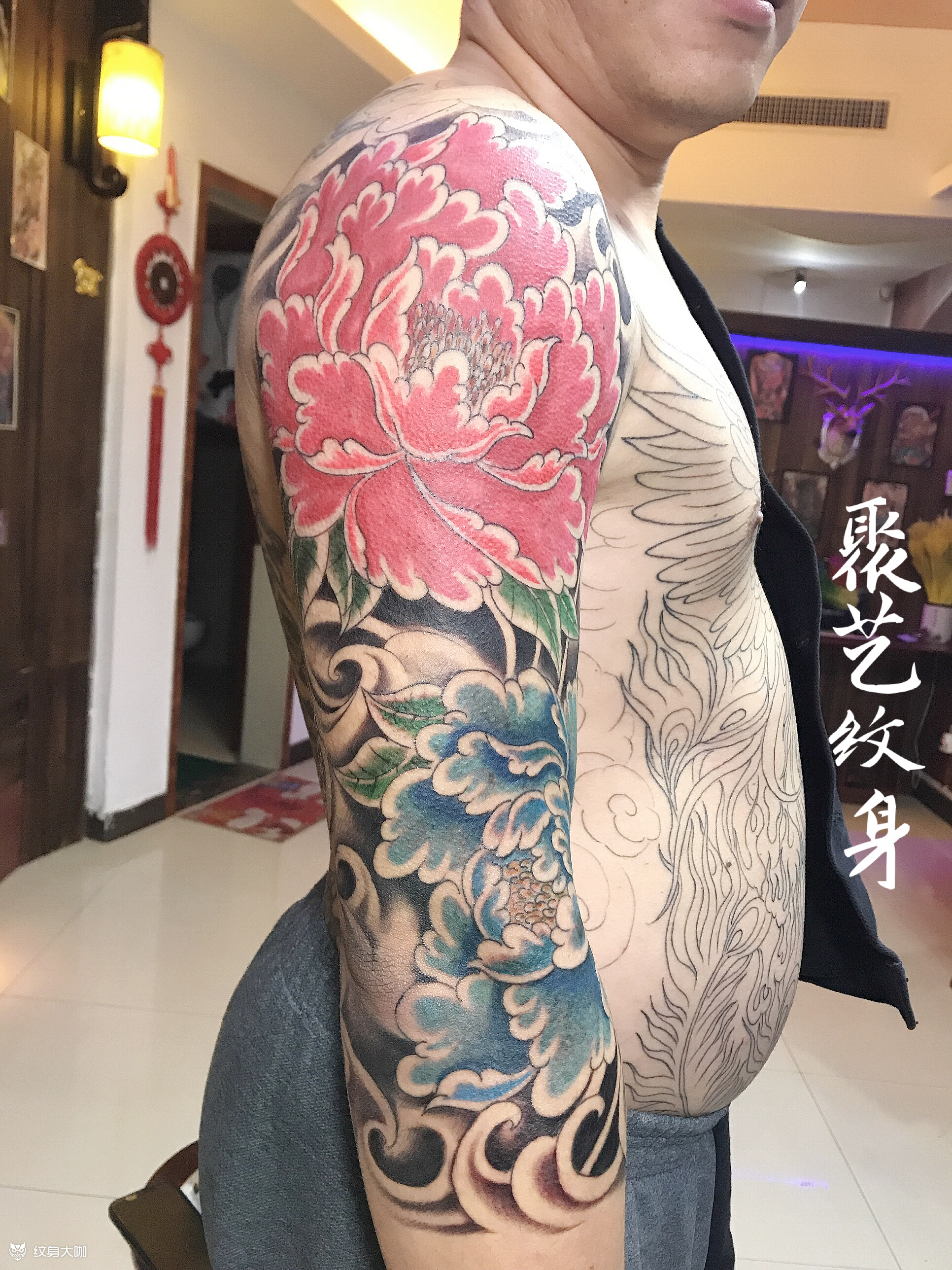 花臂牡丹 _纹身图案手稿图片_郭磊的纹身作品集