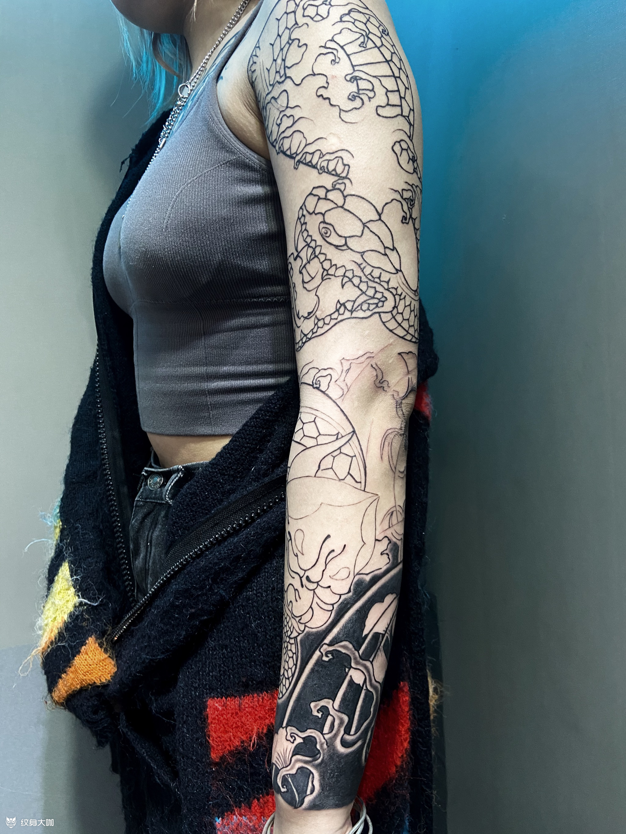 花臂蛇_纹身图案手稿图片_晓·的纹身作品集