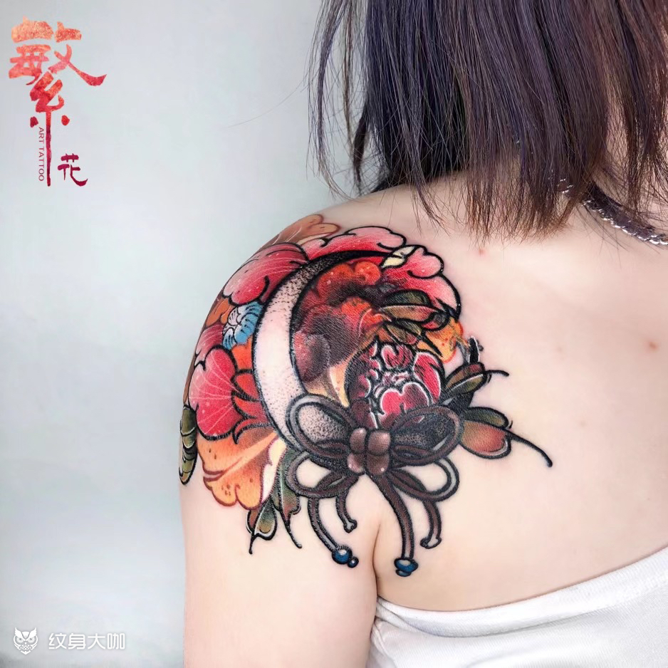 new school·肩花_纹身图案手稿图片_繁花·tattoo ·飞虎的纹身作品