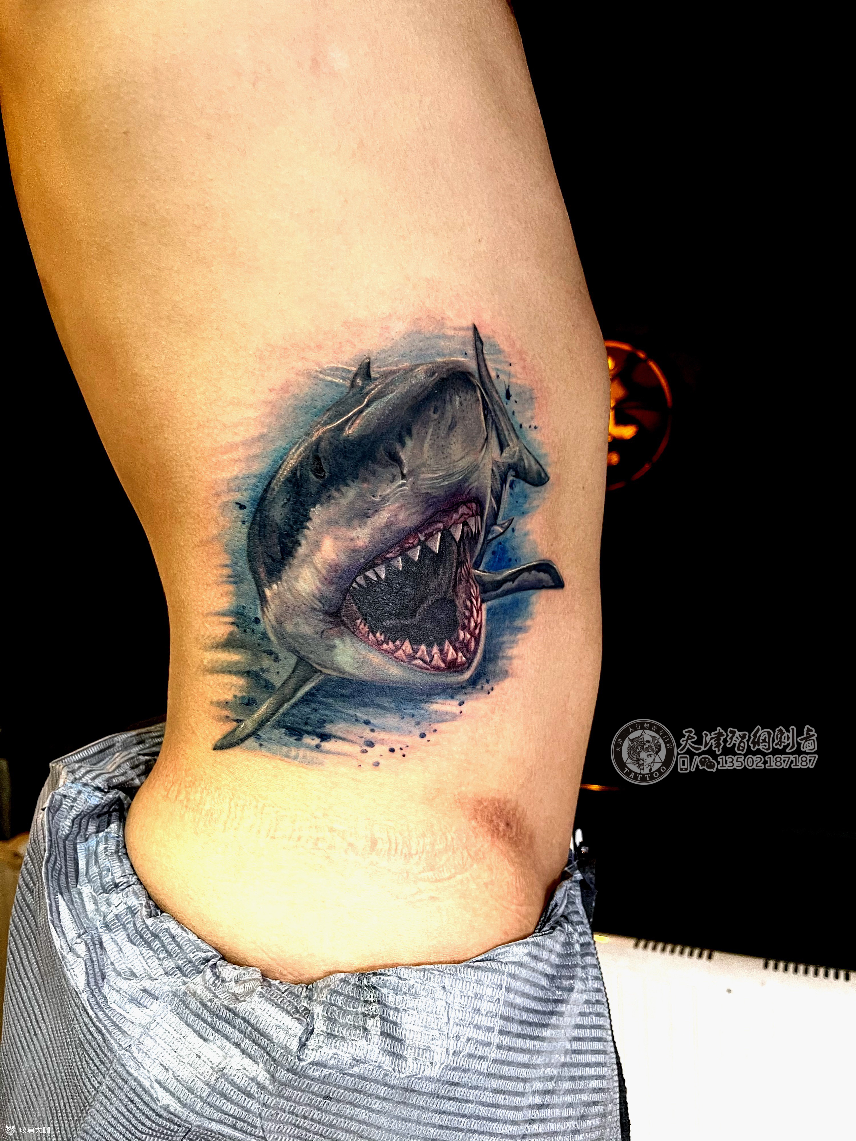 大鲨鱼_纹身图案手稿图片_白强的纹身作品集
