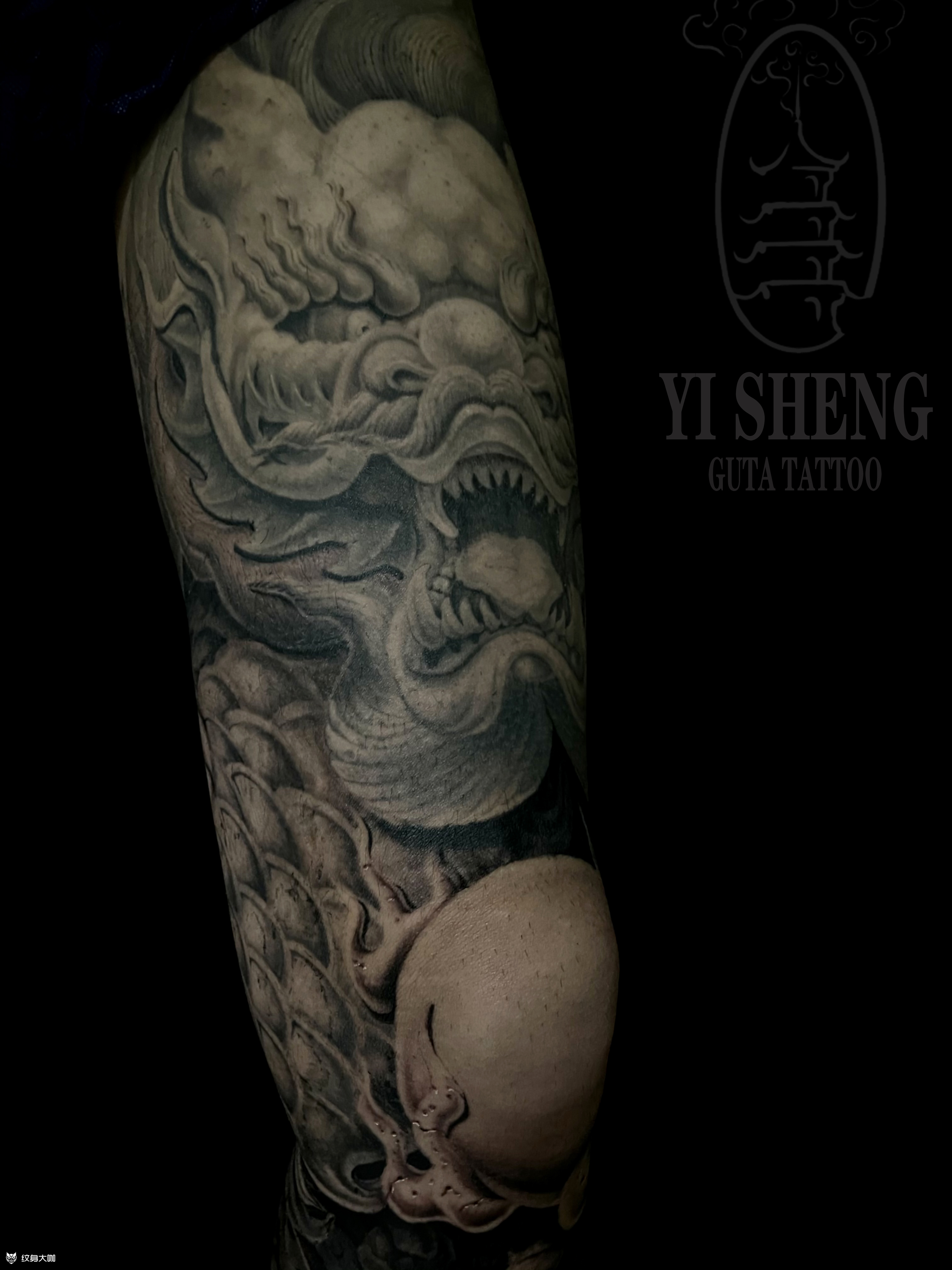 石雕盘龙腿_纹身图案手稿图片_壹升的纹身作品集