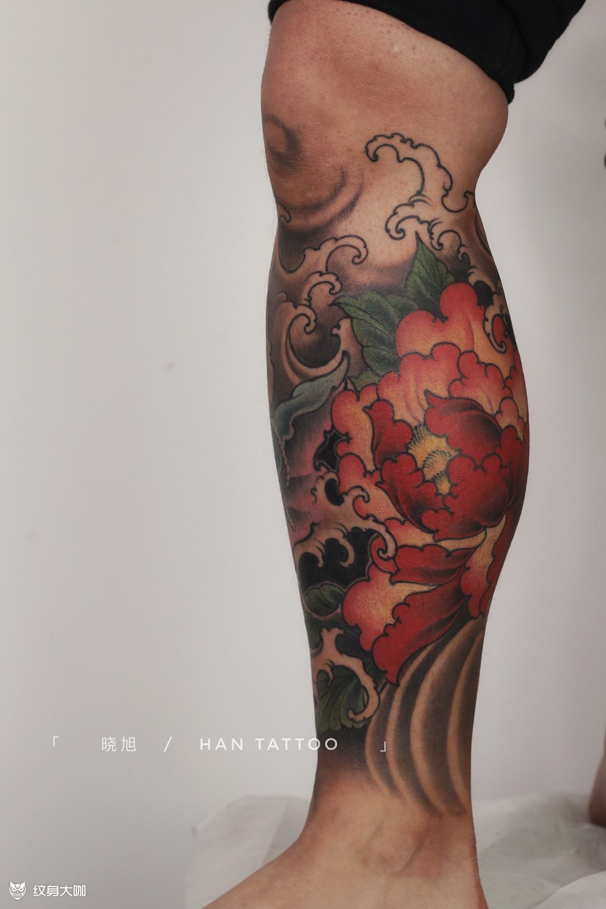 小腿牡丹_纹身图案手稿图片_晓旭的纹身作品集